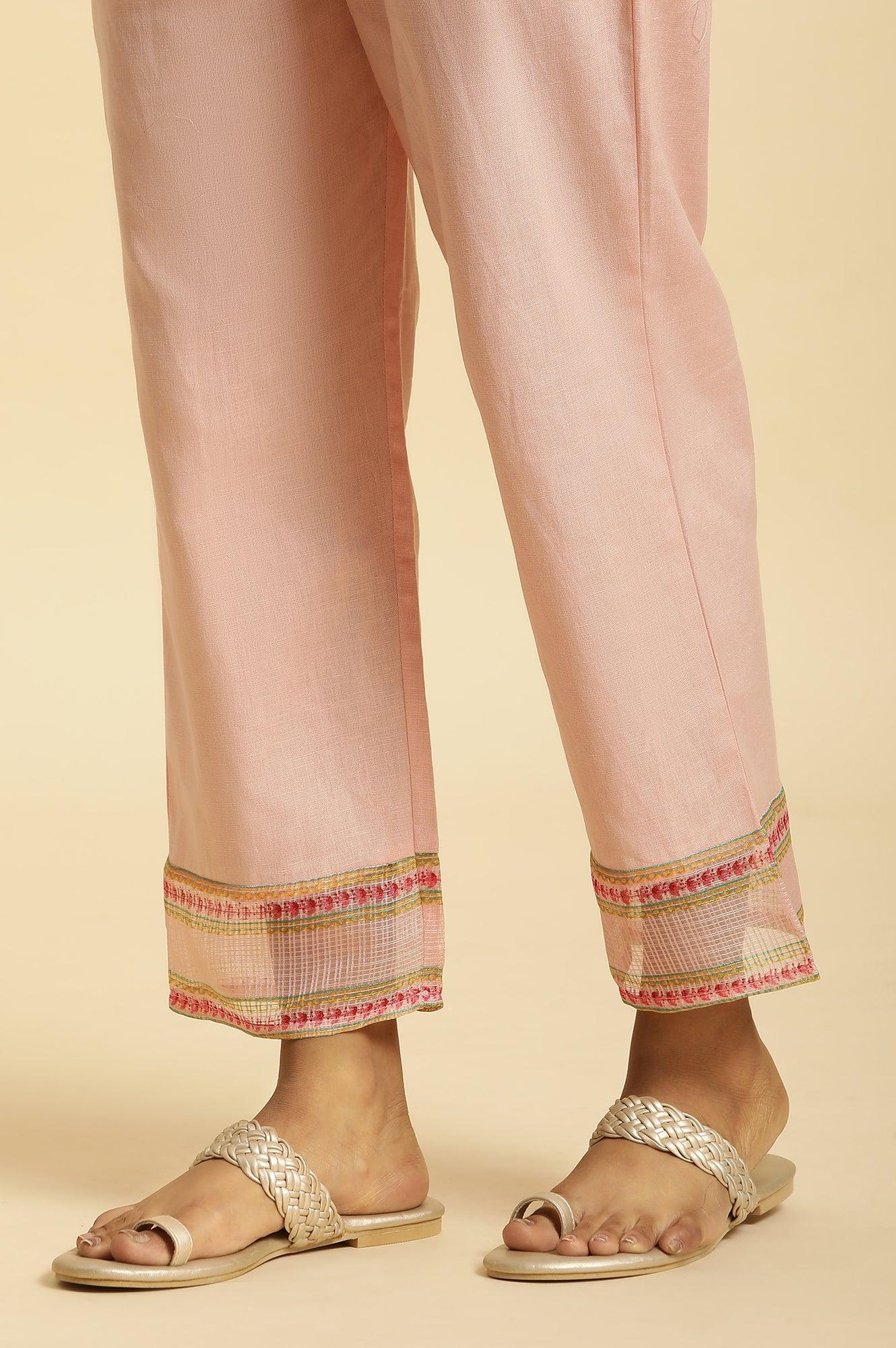 Pink Floral Motif Panelled Kurta And Pants Set - Image 12