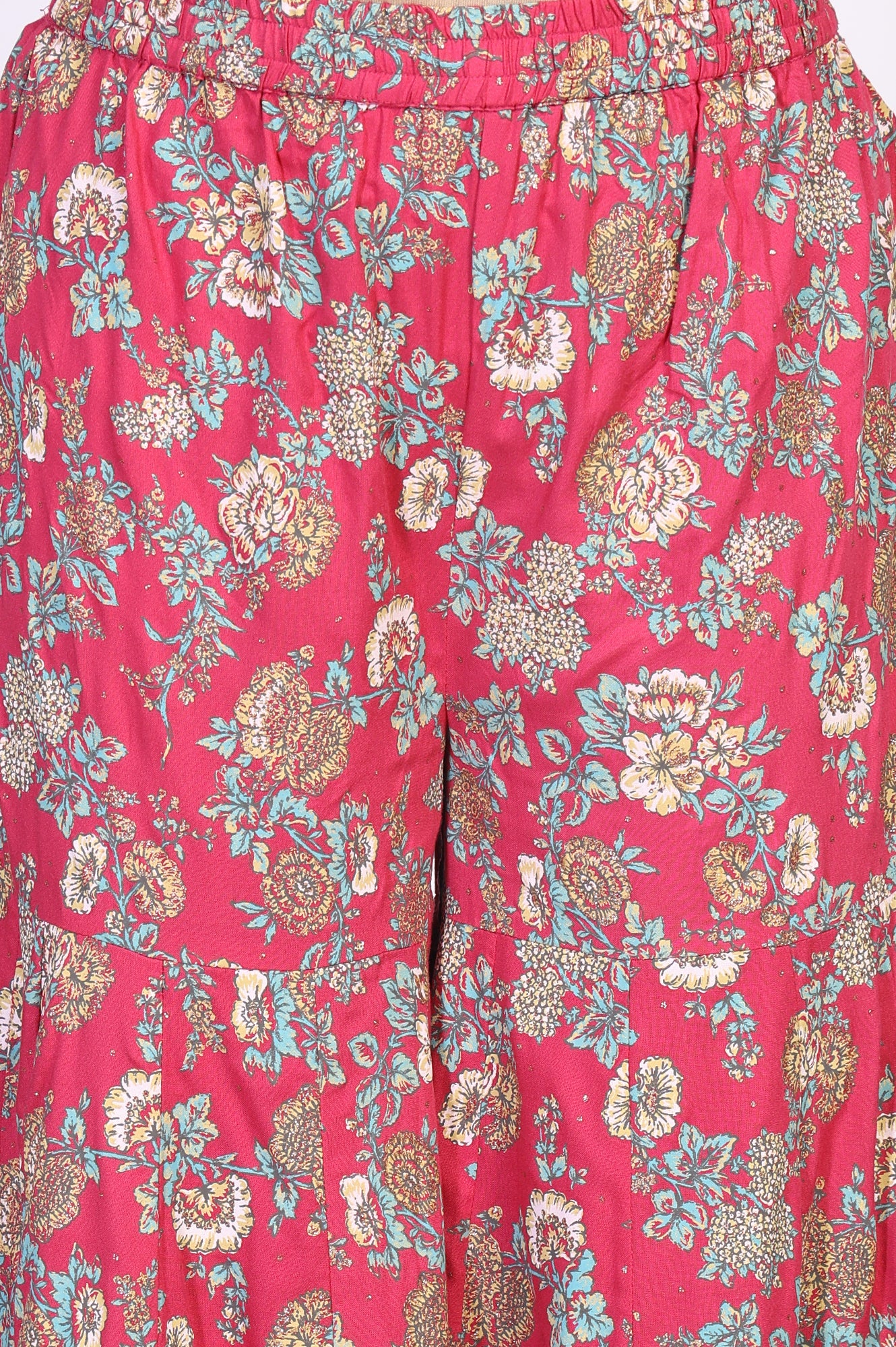Pink Floral Printed Lace Trim Flared Rayon Kurta with Sharara and Dupatta Set - Image 8
