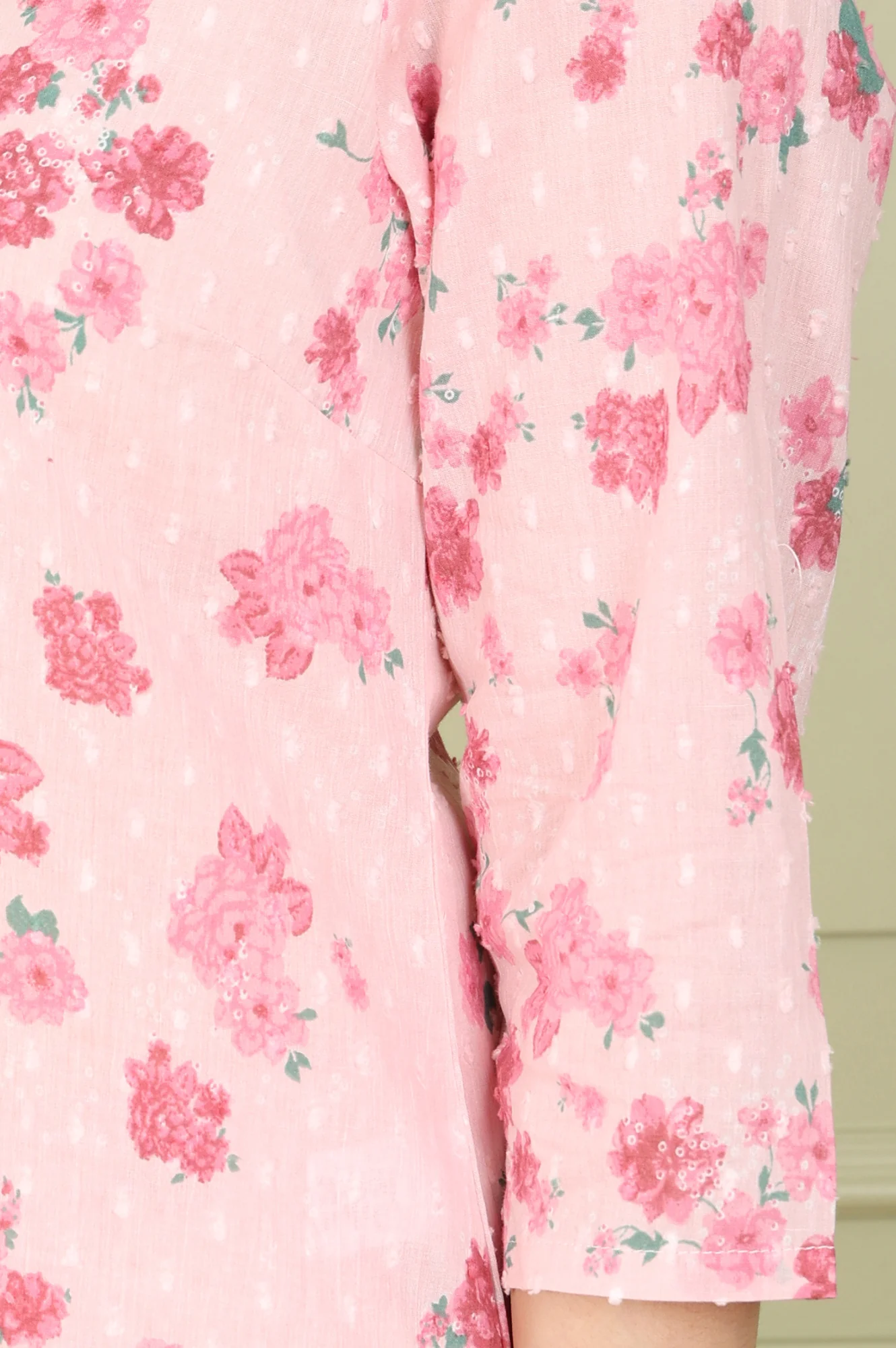 Pink Floral Printed Pure Cotton Straight Kurta And Pants Co-Ord Set - Image 7