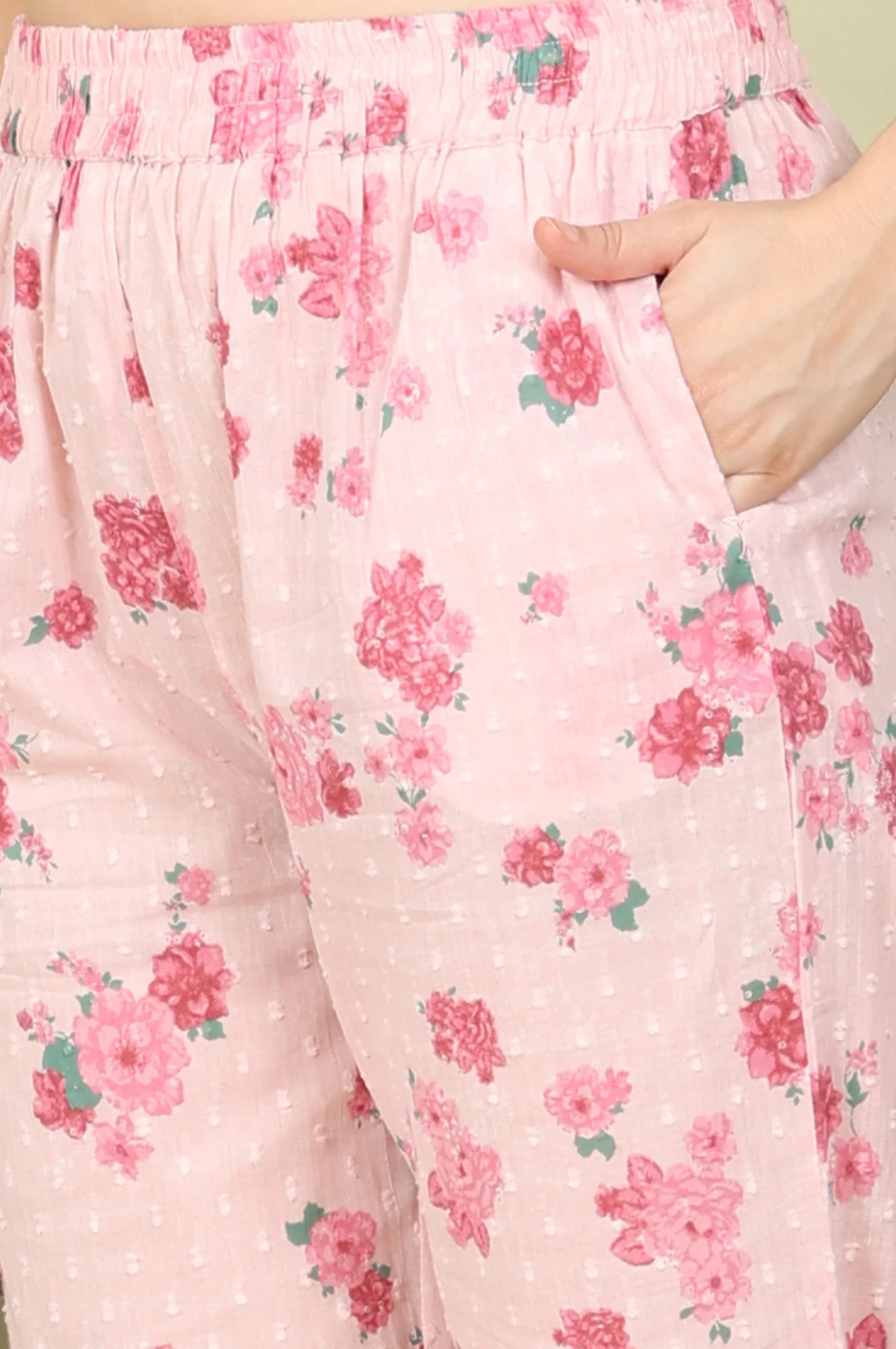 Pink Floral Printed Pure Cotton Straight Kurta And Pants Co-Ord Set - Image 9