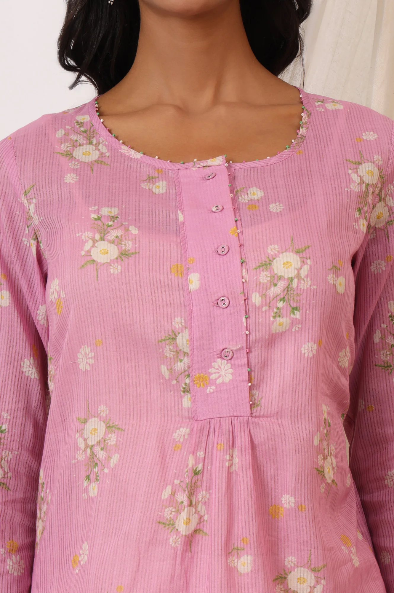 Pink Floral Printed Pure Cotton Summer Tunic - Image 4