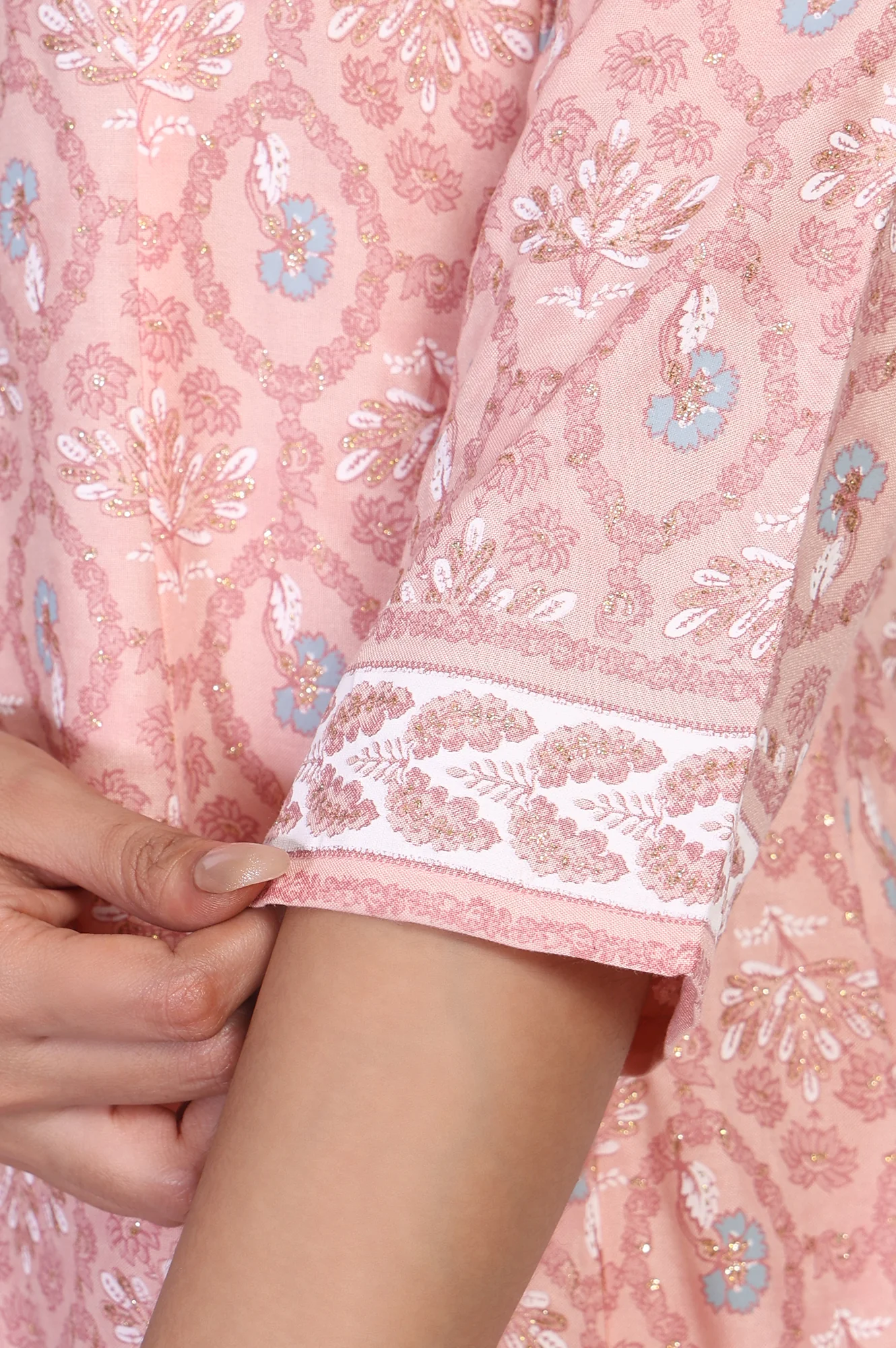 Pink Floral Printed Rayon A-Line Kurta with Straight Pant Set - Image 7