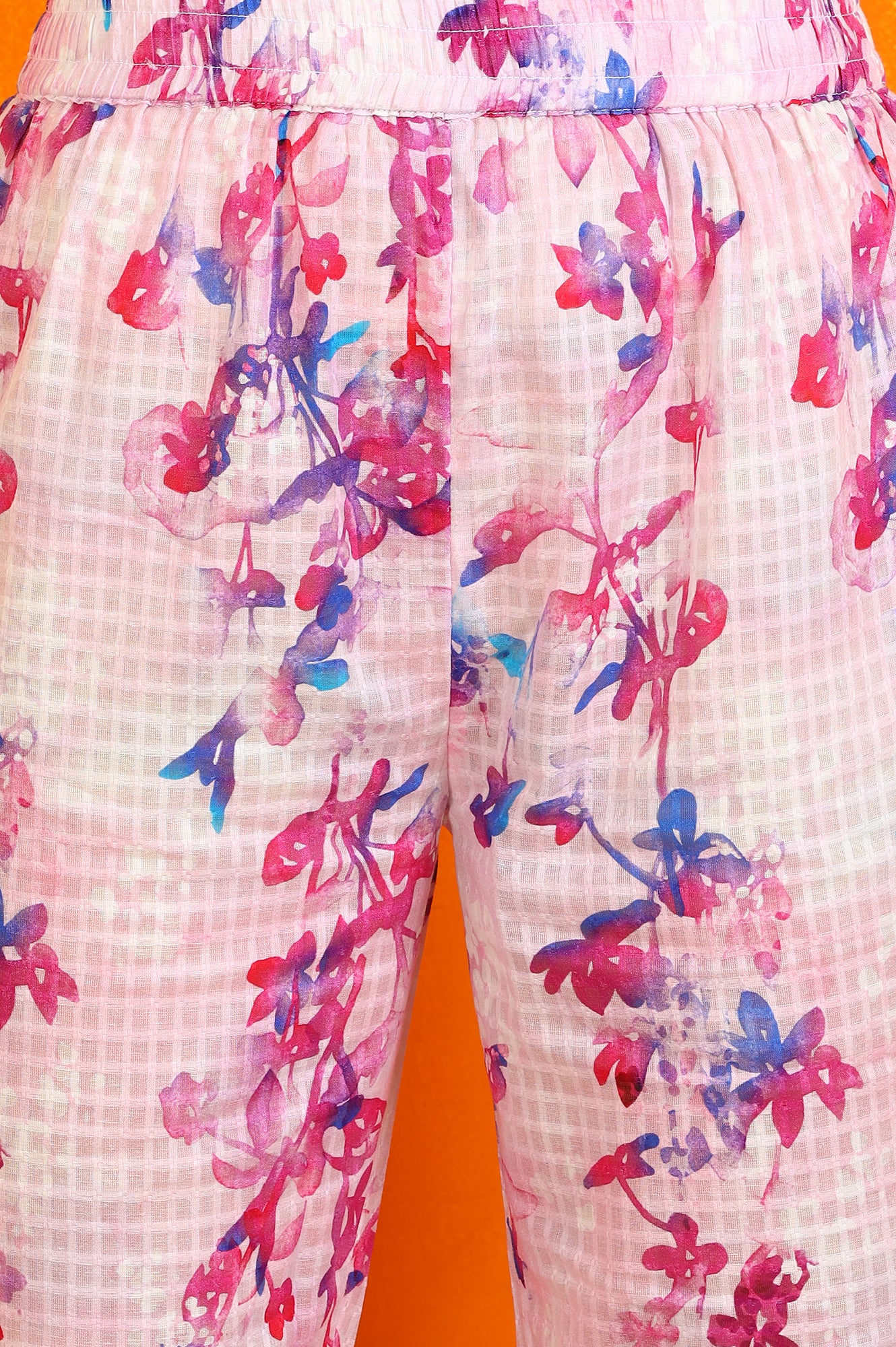 Pink Floral Printed Textured Cotton Short Tunic and Pants Co-ord Set - Image 10