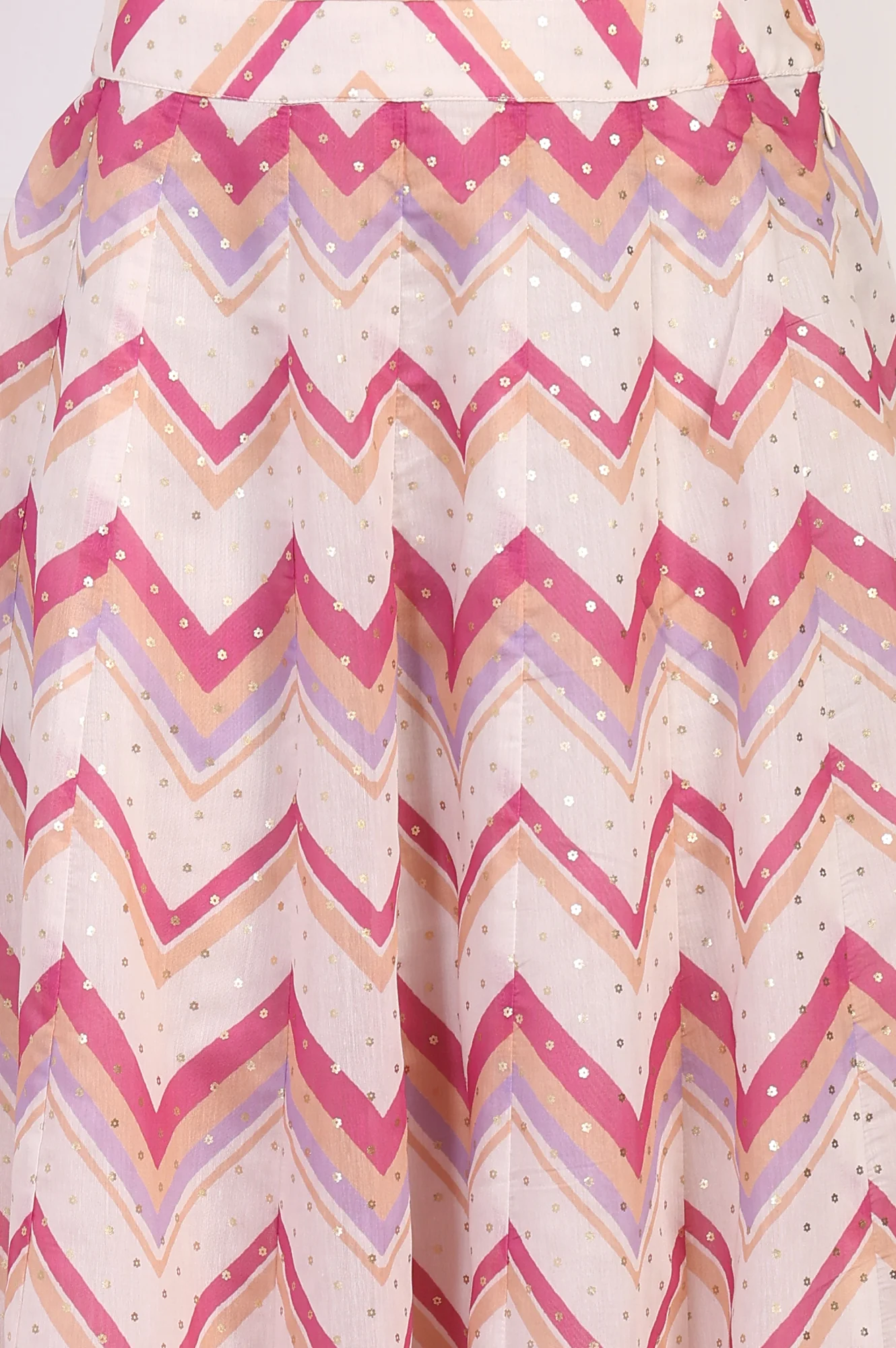Pink Foil Printed Sequined Flared Crop Top with Skirt and Dupatta Set - Image 7
