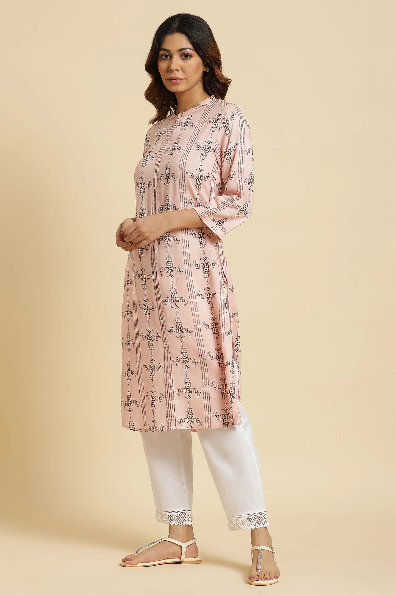 Pink Geometric Print Shirt Kurta - Image 3