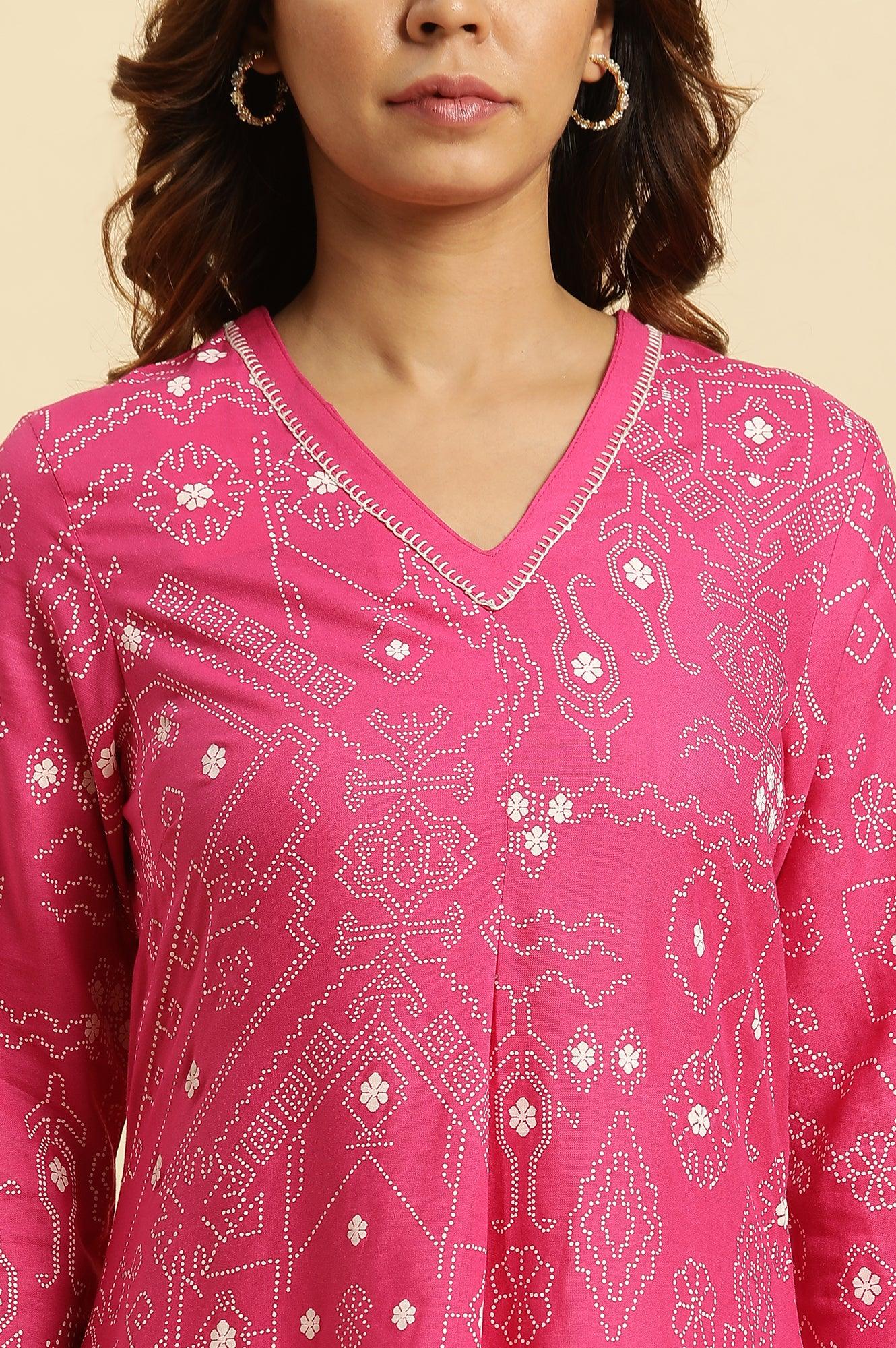 Pink Geometric Printed A-Line Kurta - Image 6