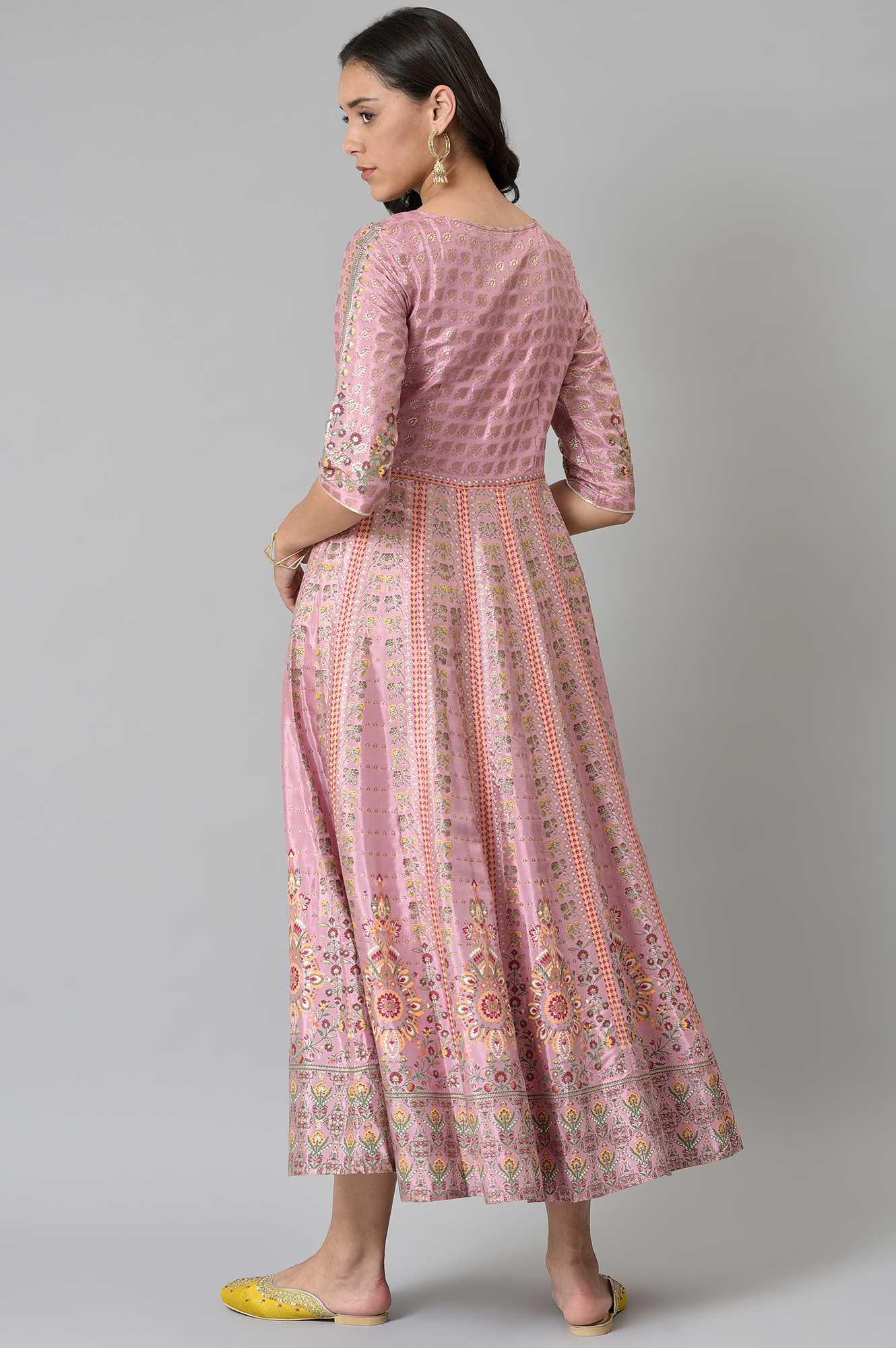 Pink Glitter Printed Kalidar Dress - Image 2