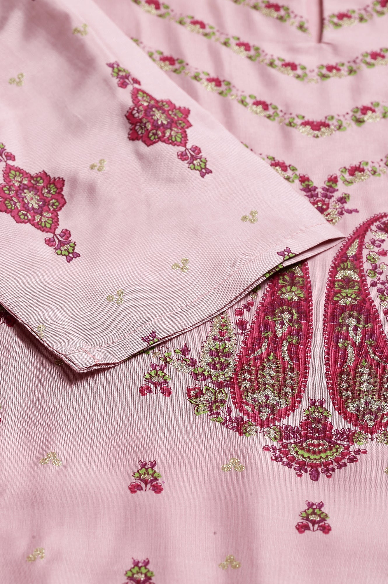 Pink Glitter Printed Shantung kurta - Image 7