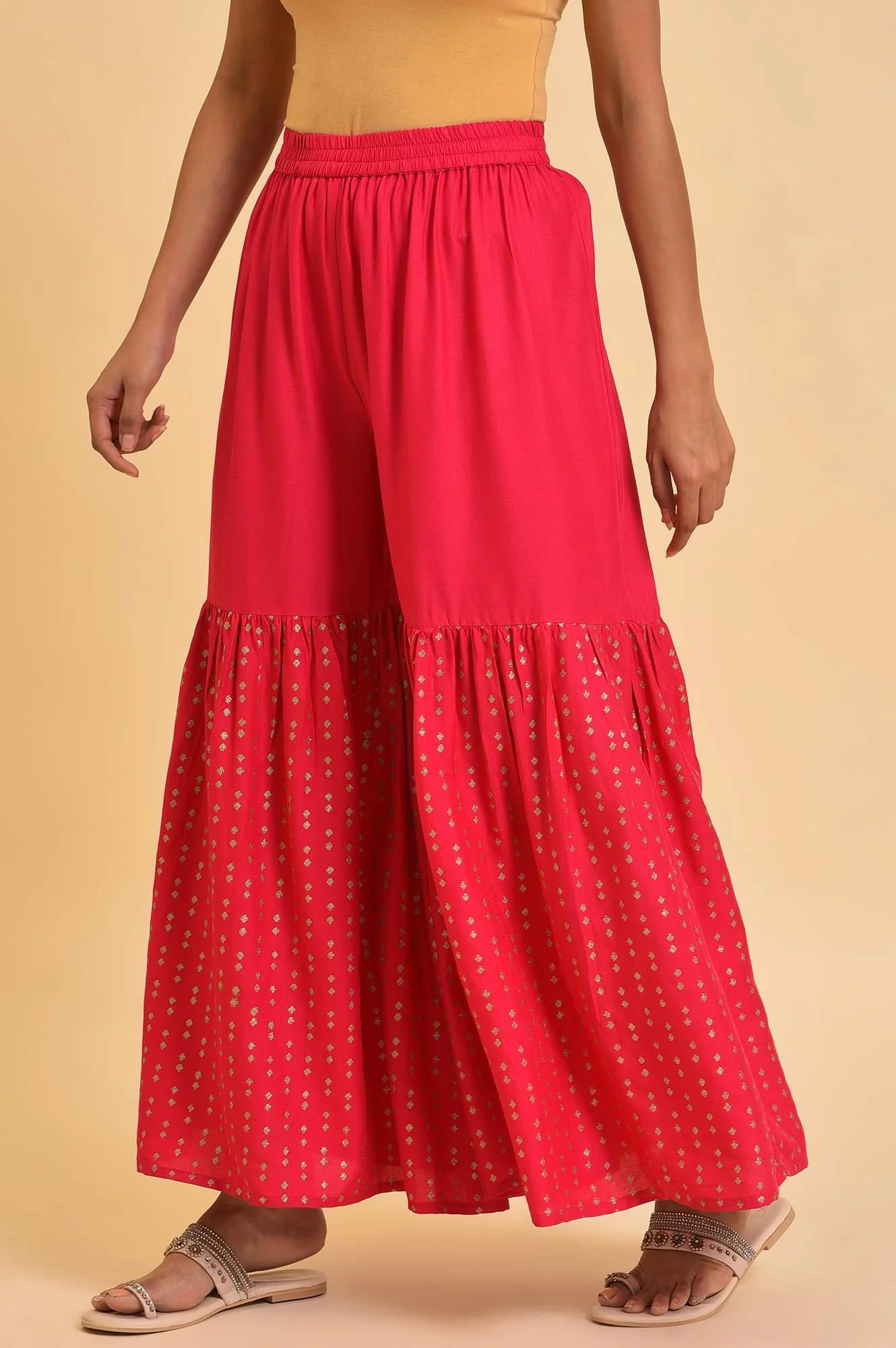 Pink Glitter Printed Sharara Pants - Image 3