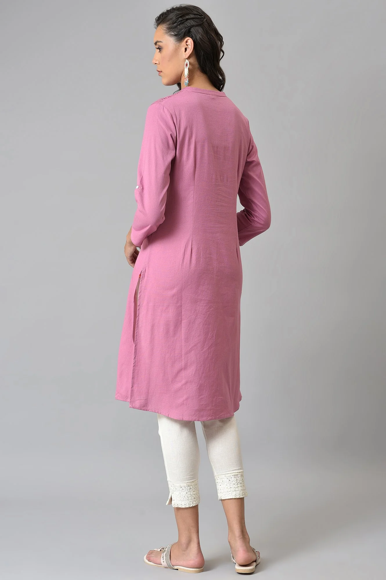 Pink Half Placket Shirt kurta - Image 3