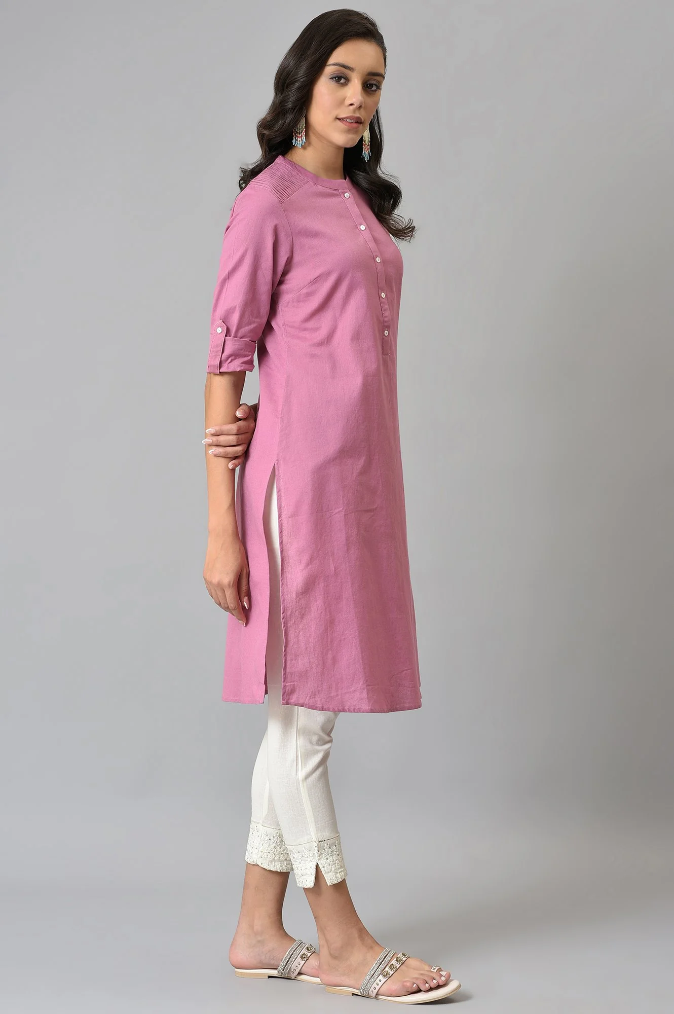 Pink Half Placket Shirt kurta - Image 5