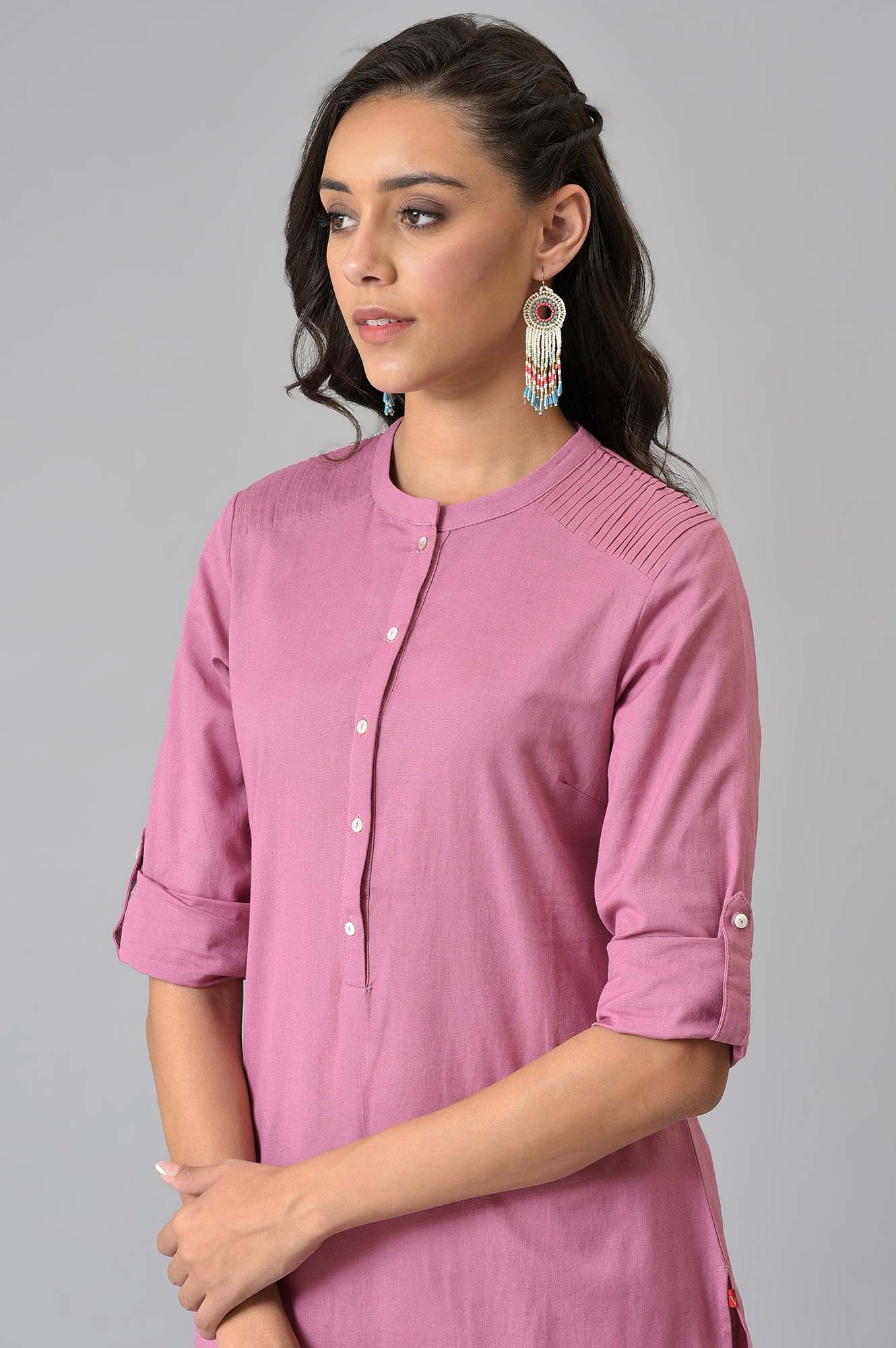 Pink Half Placket Shirt kurta - Image 7