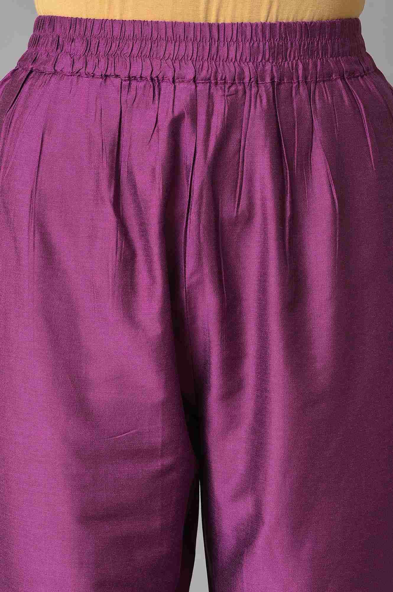 Pink Jacquard Jacket, Purple kurta & Pant Suit Set - Image 6