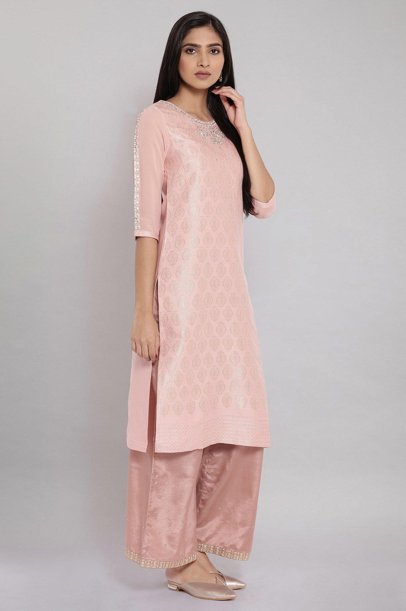 Pink Jacqurd Embroidered kurta - Image 4