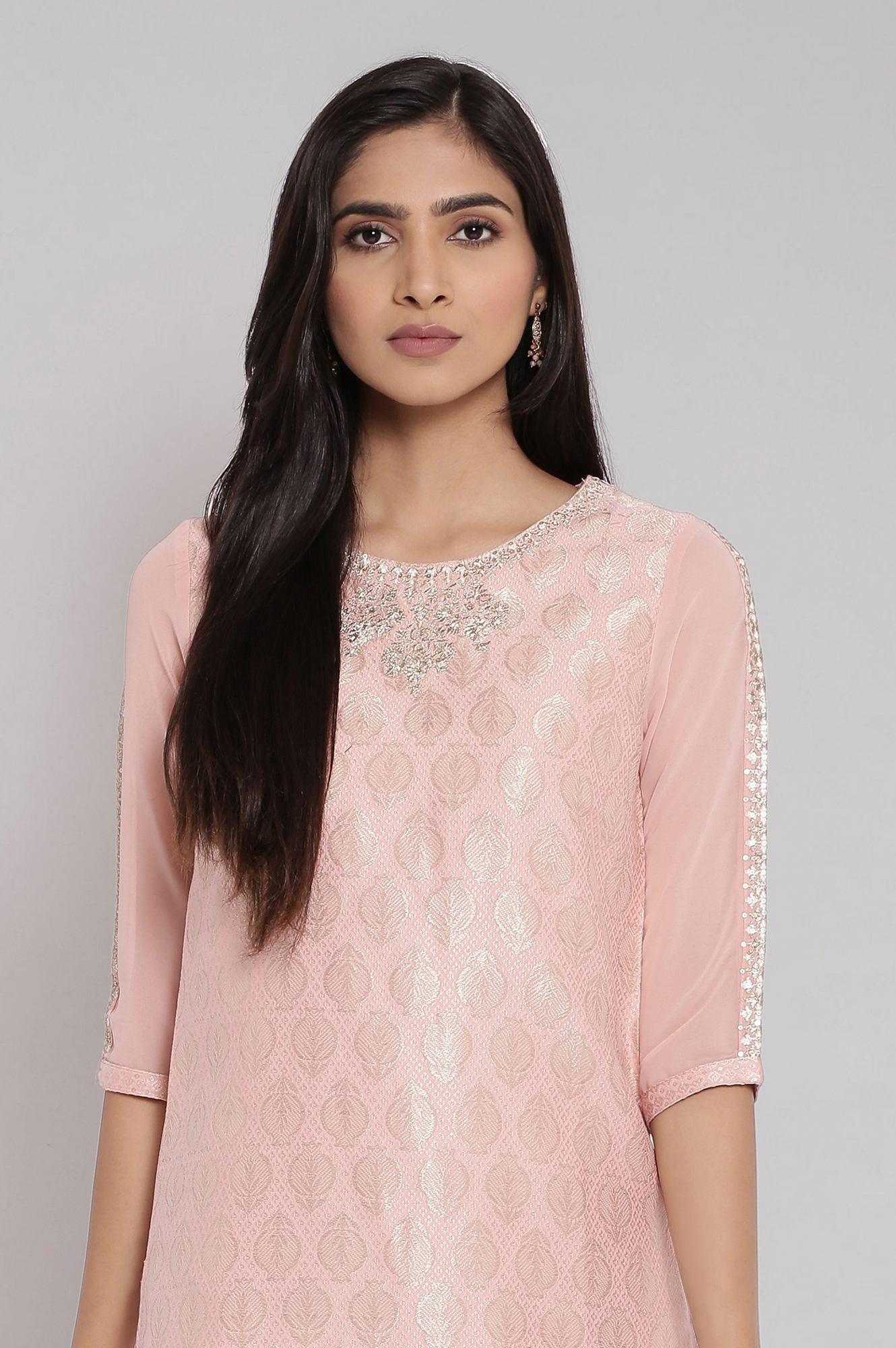 Pink Jacqurd Embroidered kurta - Image 5