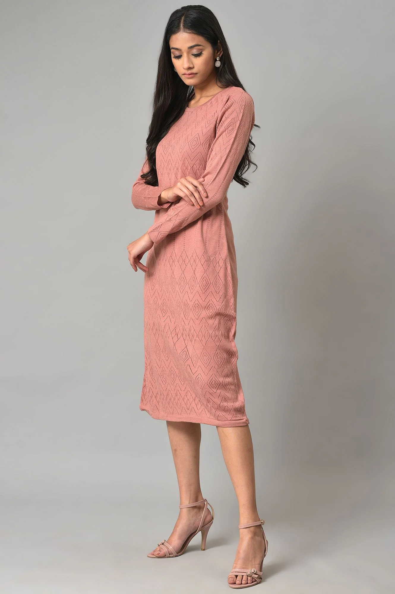 Pink Knitted Western Winter Dress - Image 3