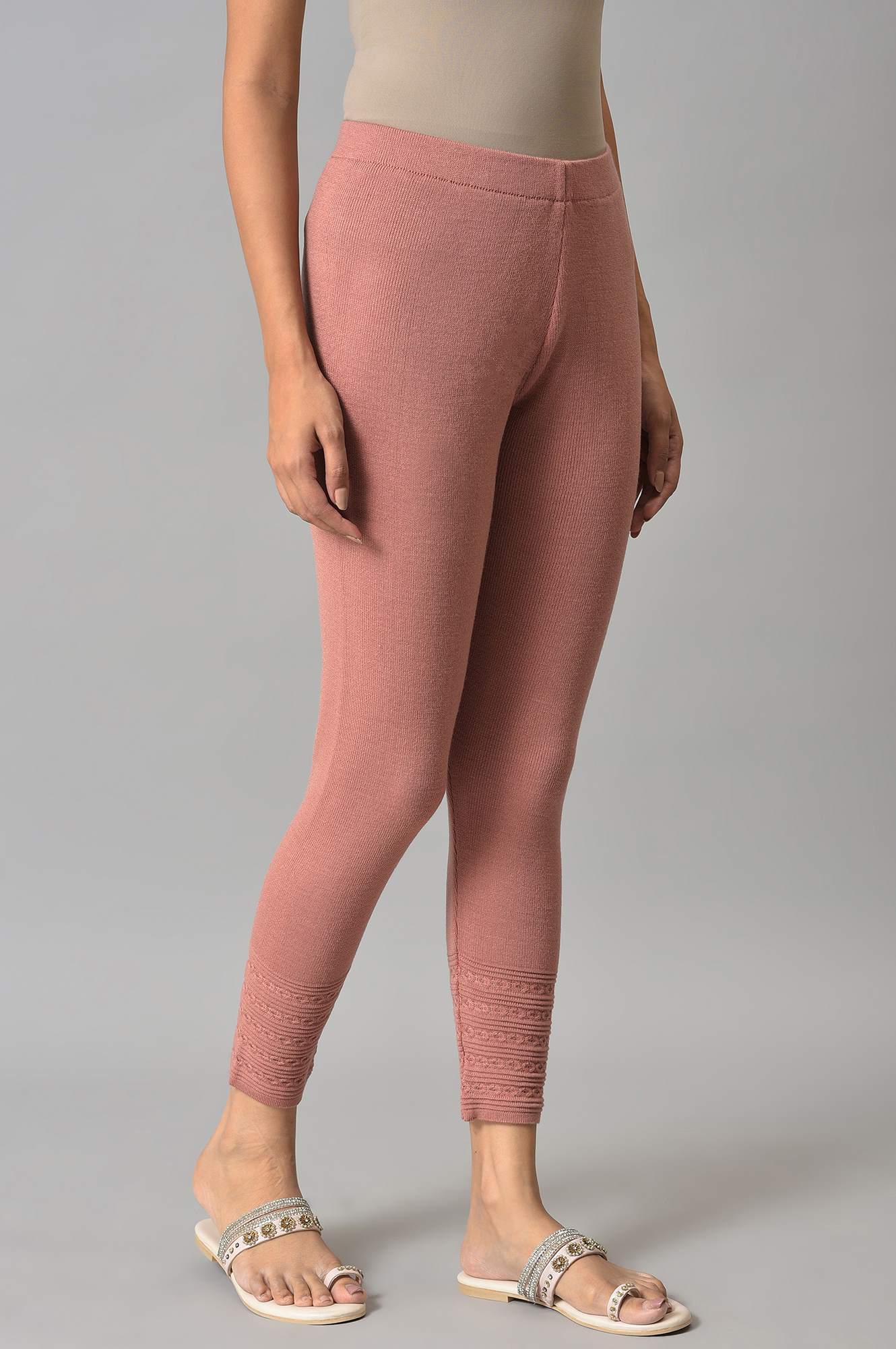 Pink Knitted Winter Tights With Pintucks - Image 4