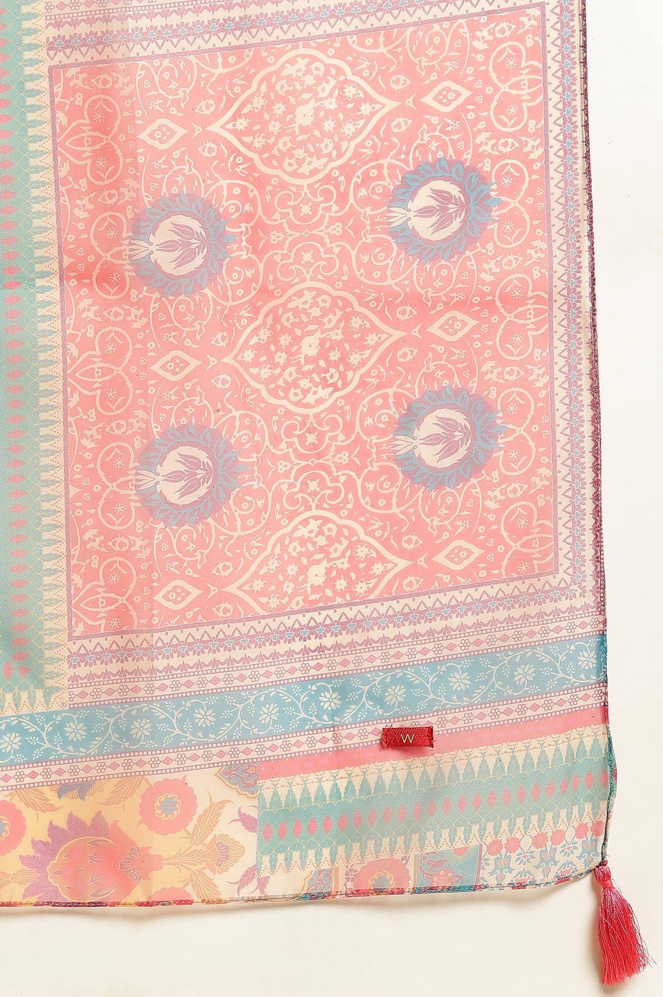 Pink Lace Work Kurta, Pants And Dupatta Set - Image 9