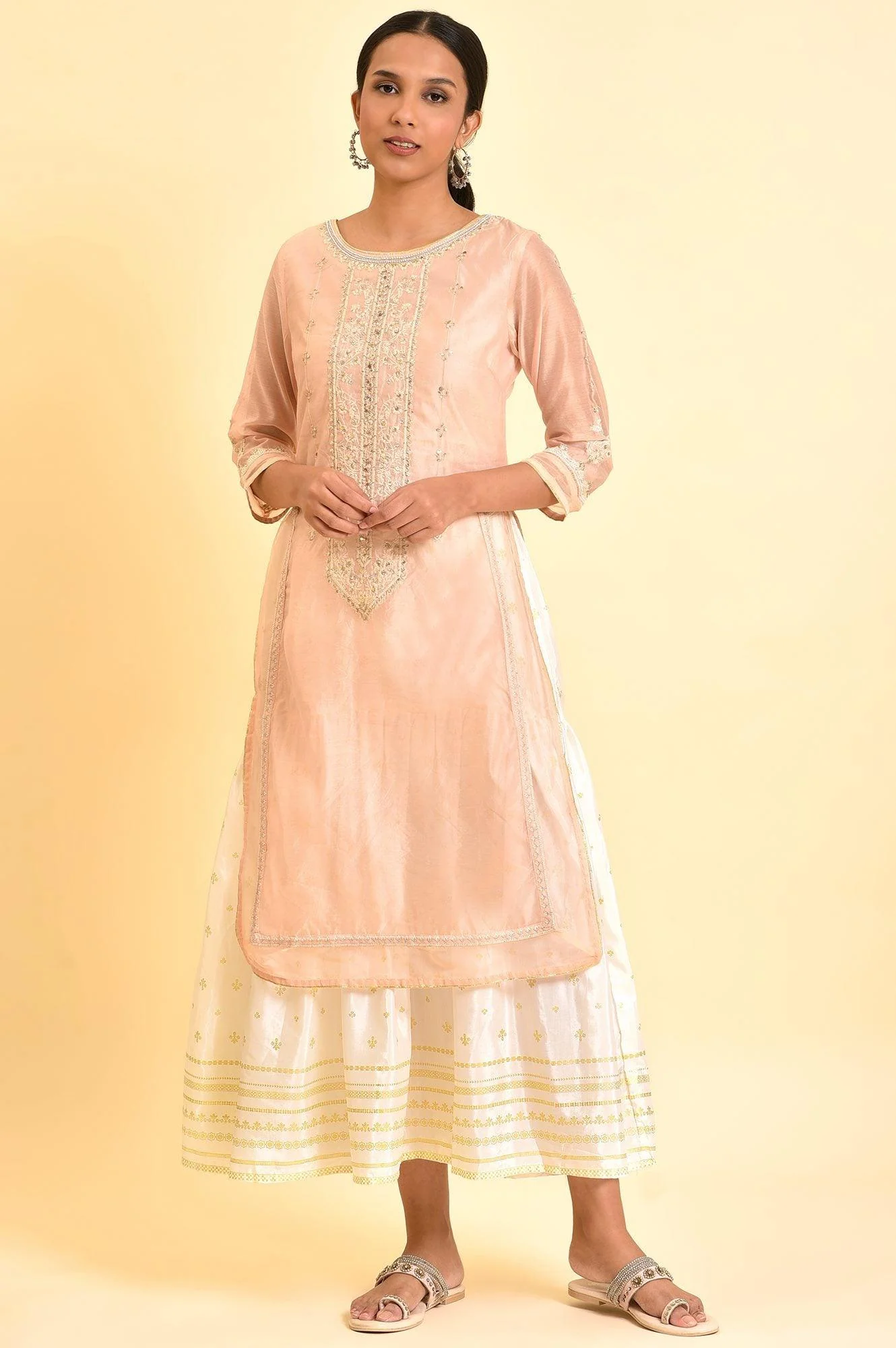Pink Mock Layered Embroidered Dress - Image 2