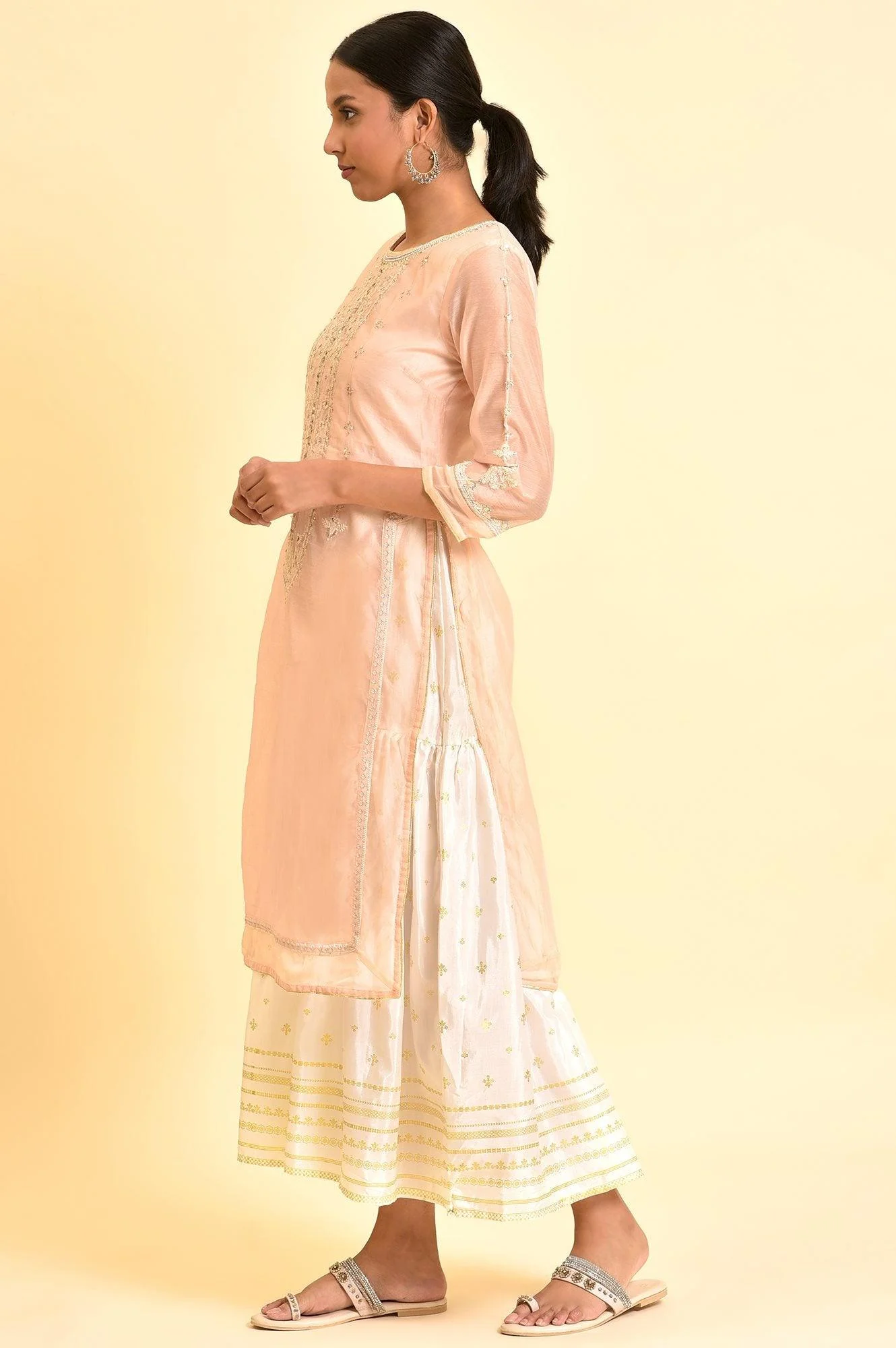 Pink Mock Layered Embroidered Dress - Image 4