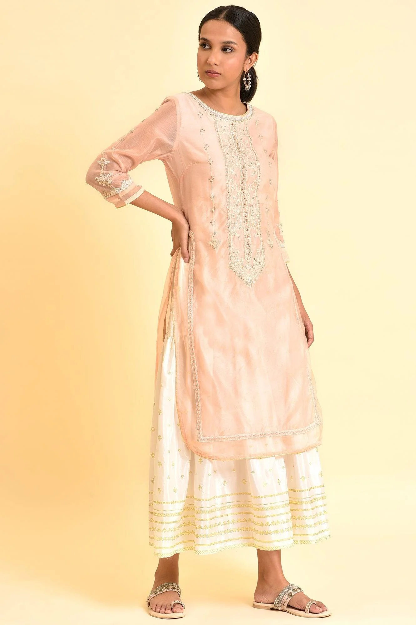 Pink Mock Layered Embroidered Dress - Image 5