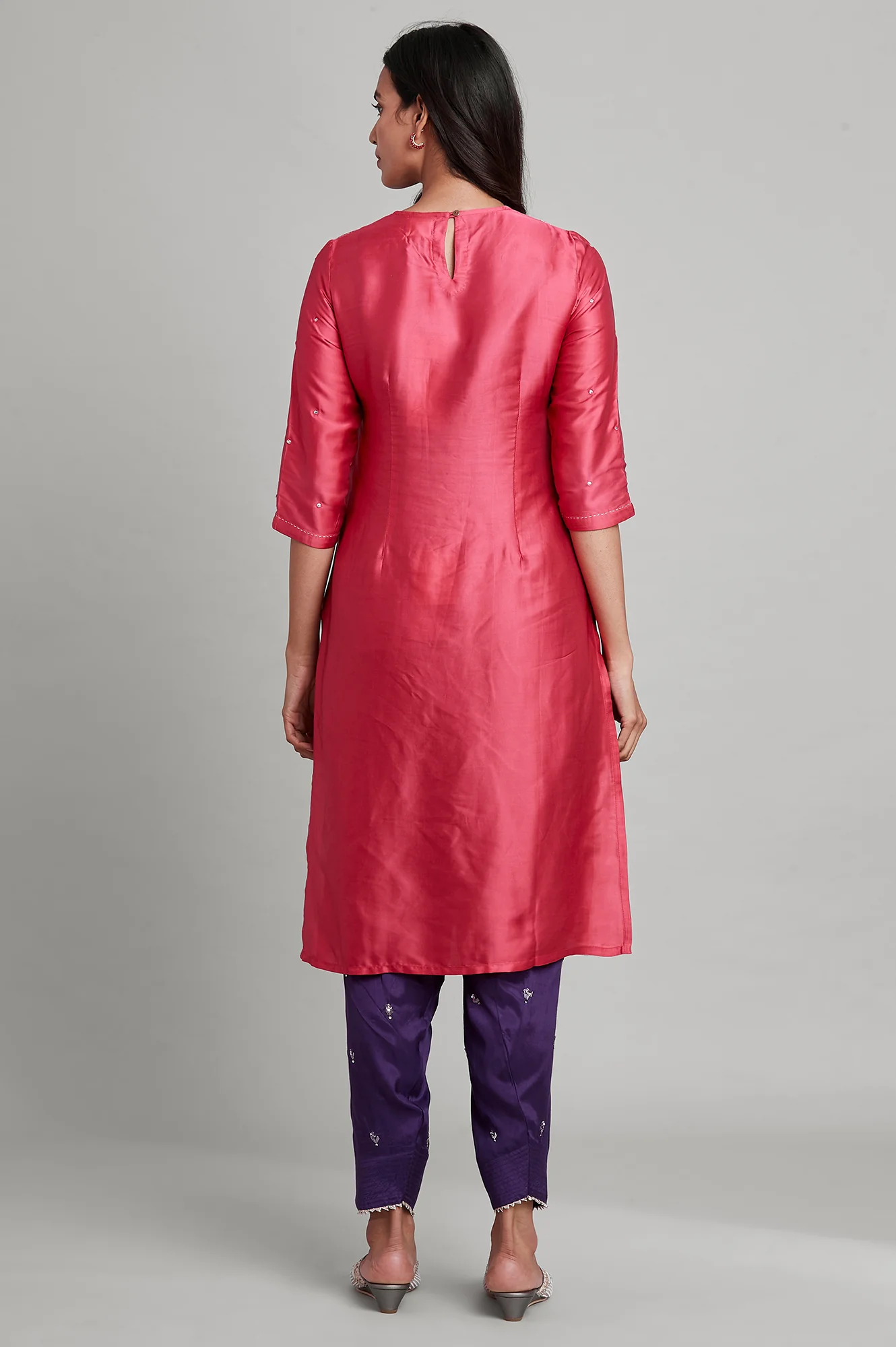 Pink Modal Satin kurta - Image 2