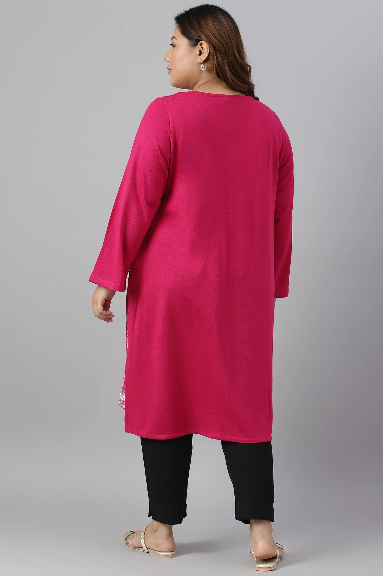 Pink Paisley Print Plus Size Winter kurta - Image 2