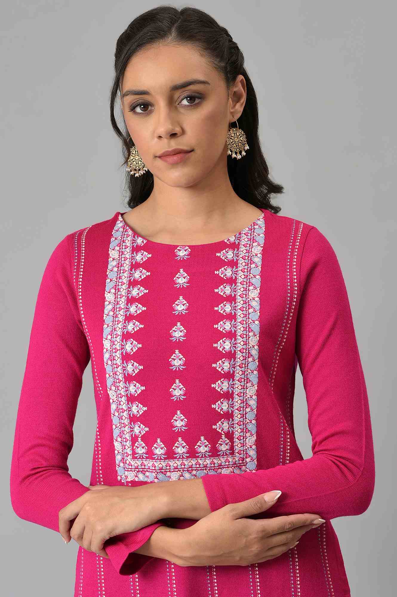 Pink Paisley Print Winter kurta - Image 6