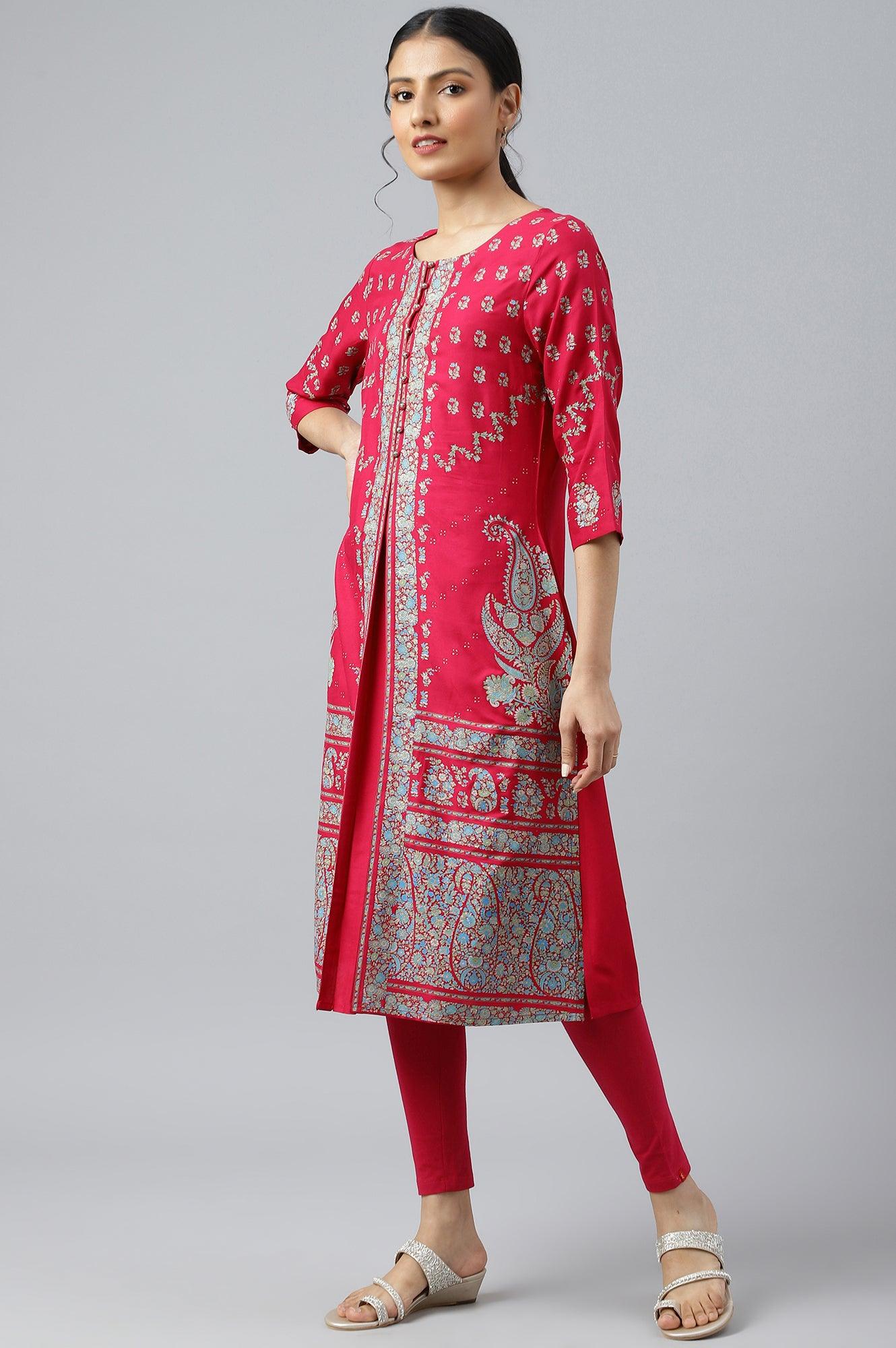 Pink Placement Print Rayon kurta - Image 3