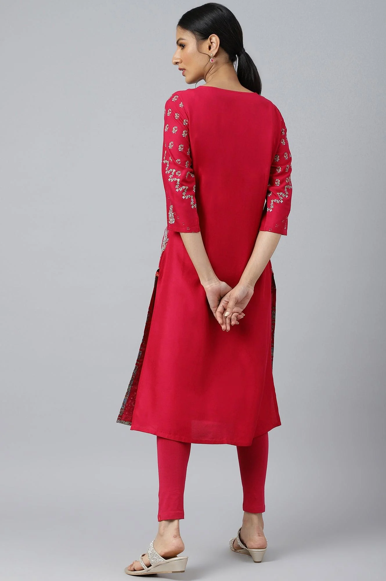 Pink Placement Print Rayon kurta - Image 4