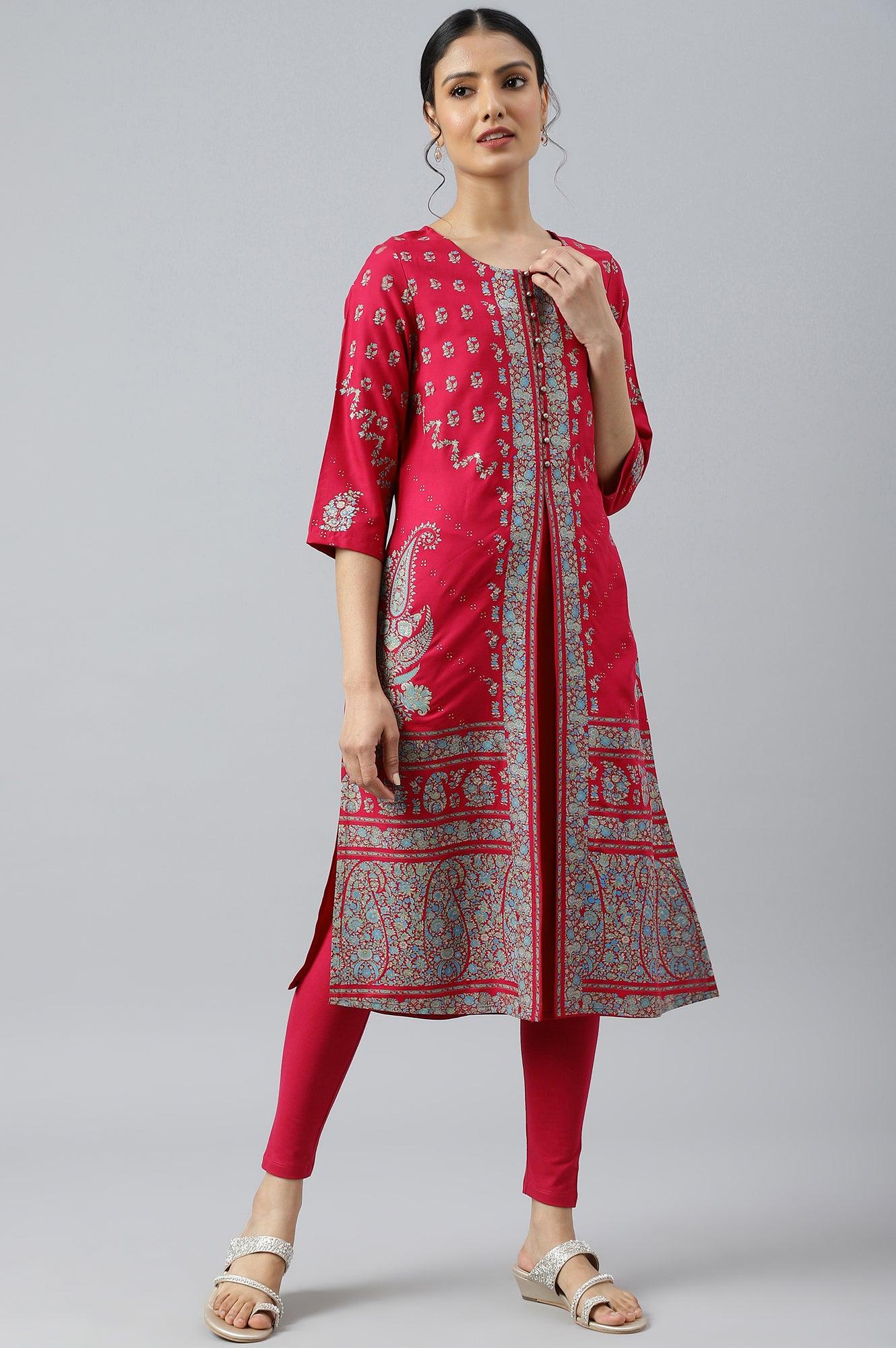 Pink Placement Print Rayon kurta - Image 5
