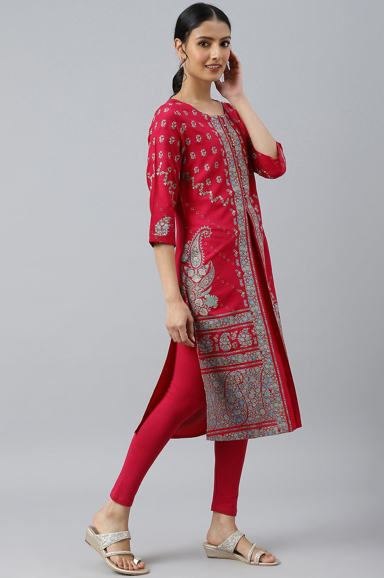 Pink Placement Print Rayon kurta - Image 6