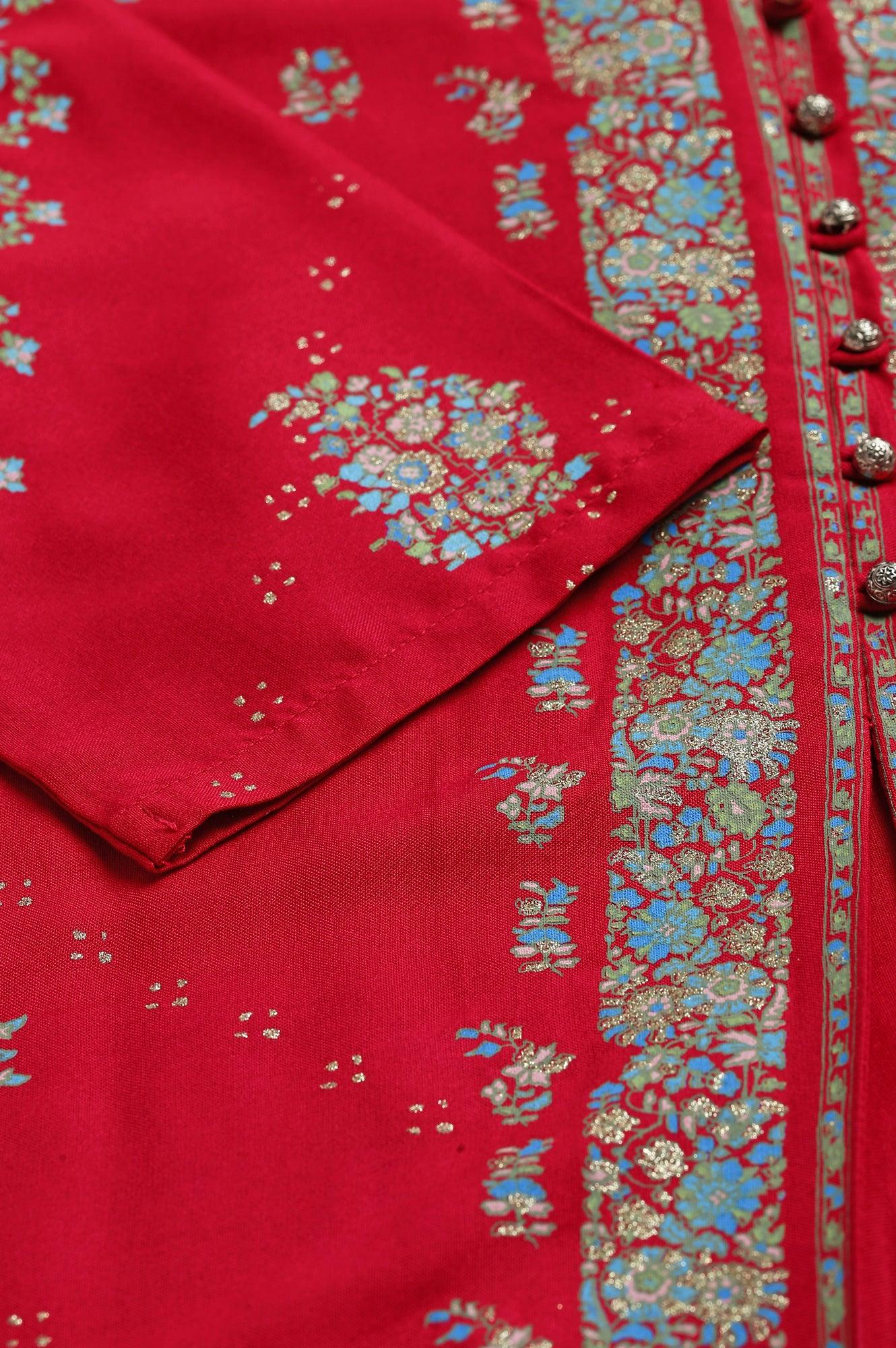 Pink Placement Print Rayon kurta - Image 7