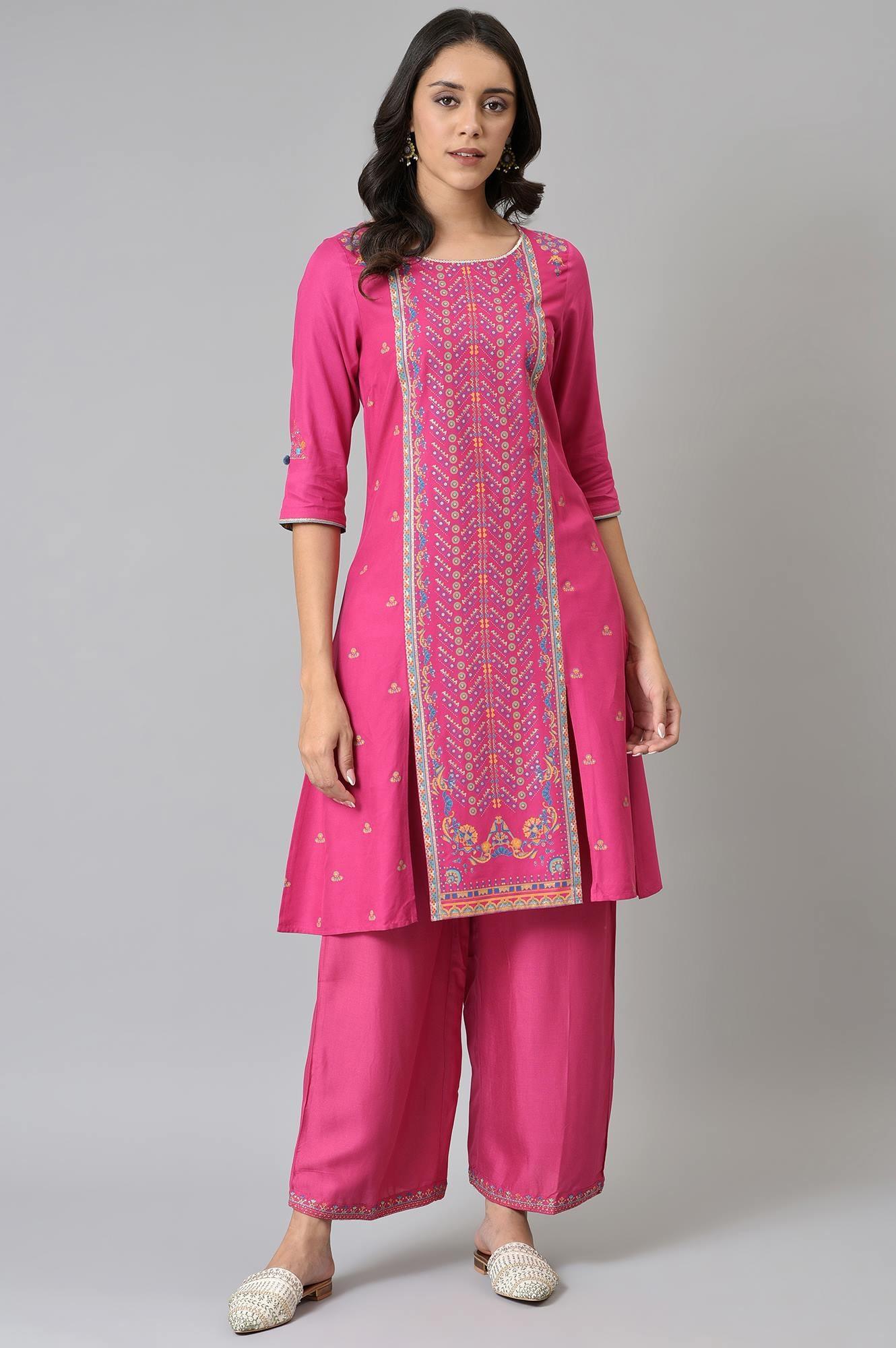 Pink Placement Printed Festive kurta - Image 2