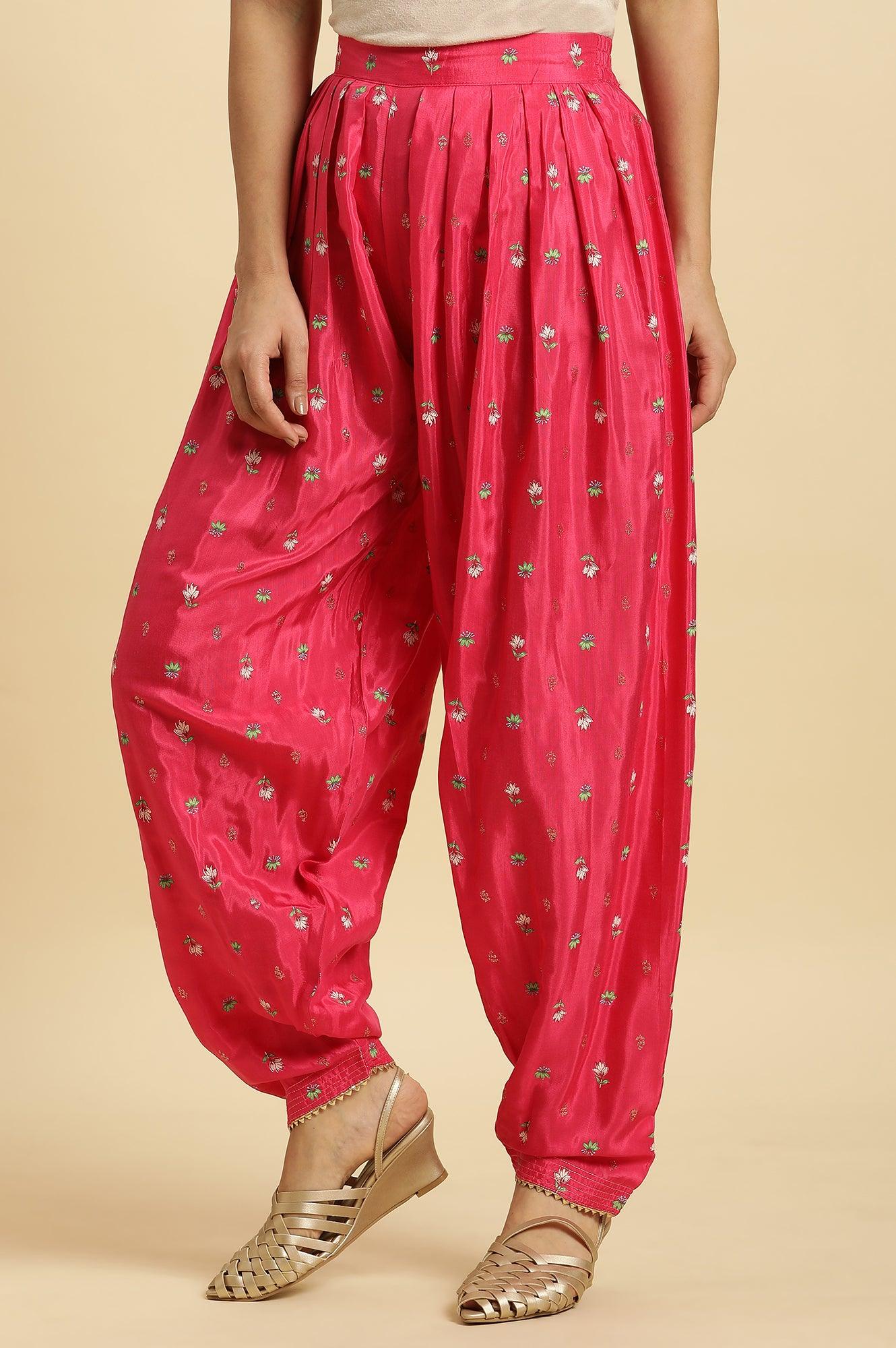 Pink Pleated Floral Printed Salwar Pants - Image 2