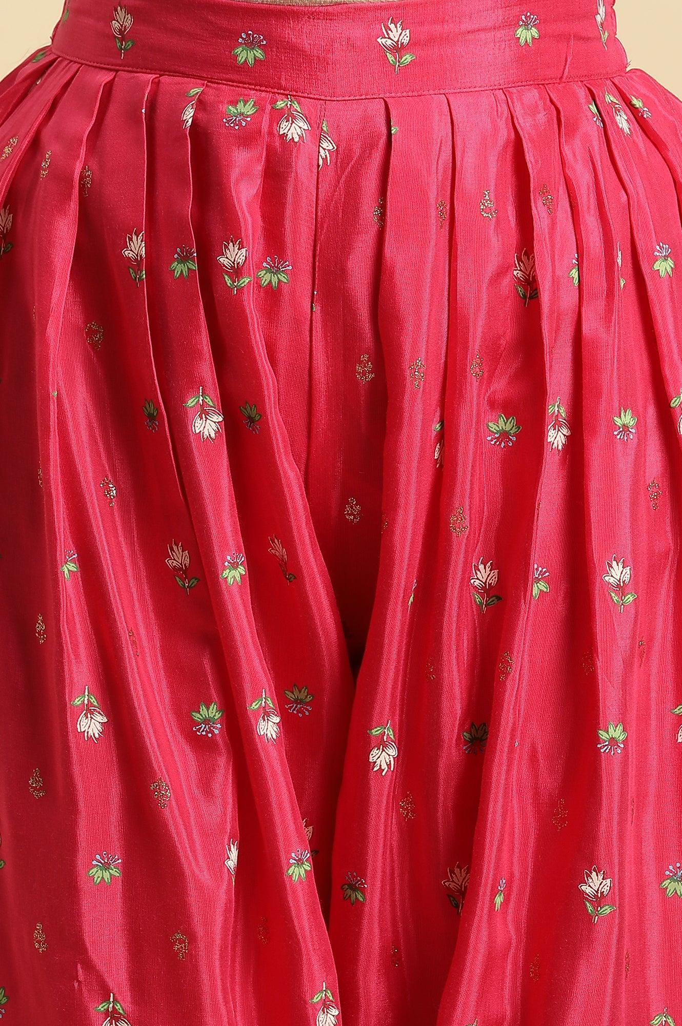 Pink Pleated Floral Printed Salwar Pants - Image 6