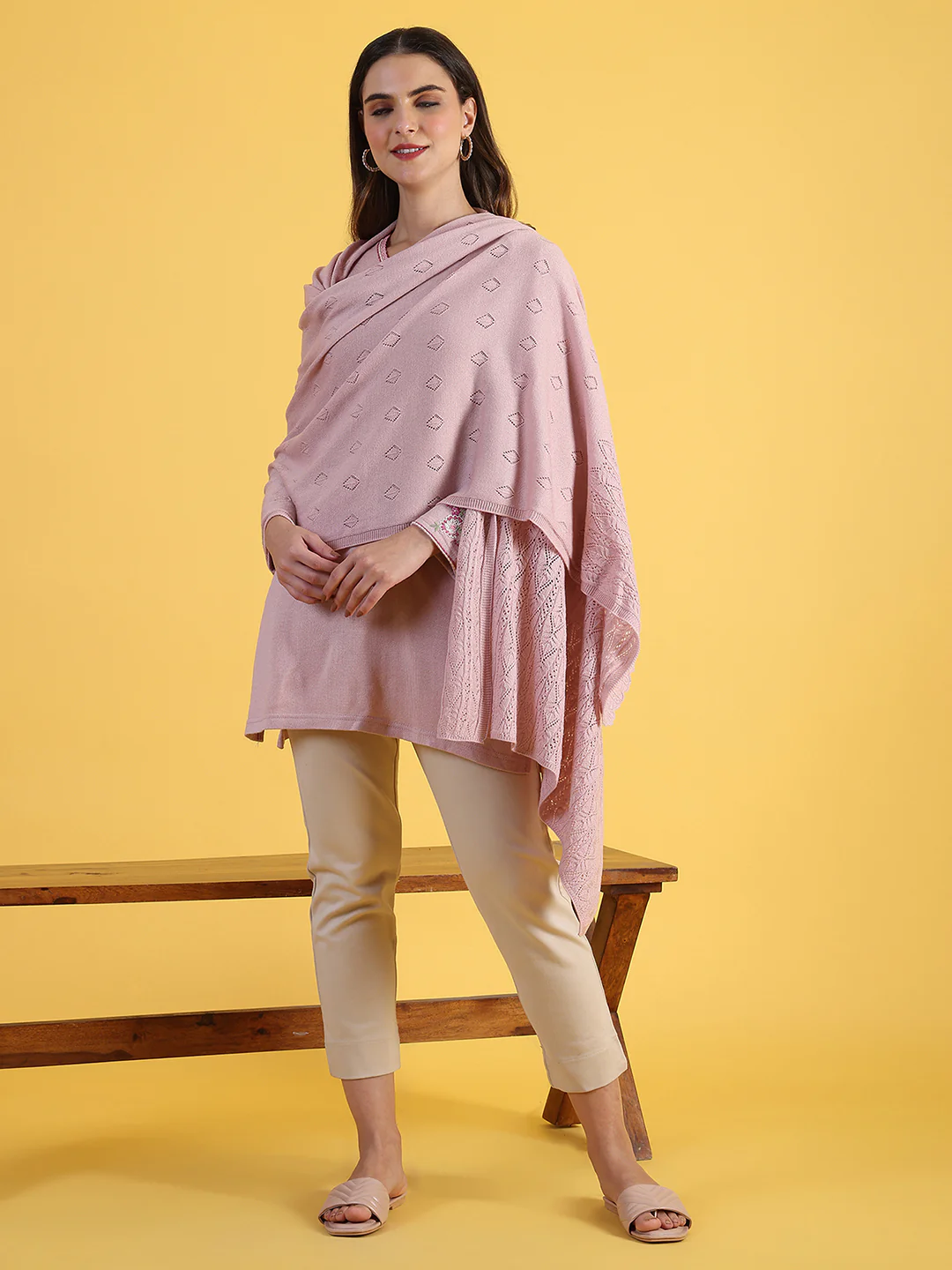 Pink Pointel Knit Winter Shawls