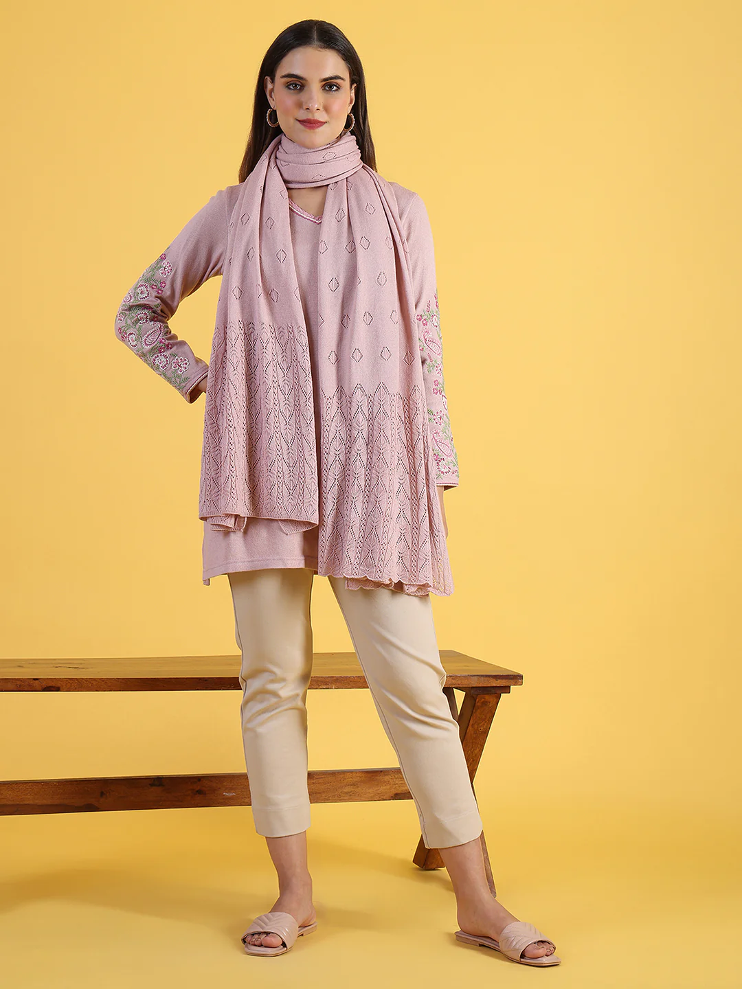 Pink Pointel Knit Winter Shawls - Image 3