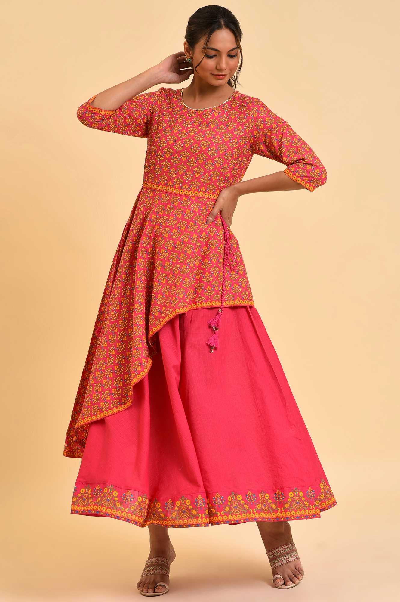 Pink Printed Asymmetrical Festive Dress - Image 6