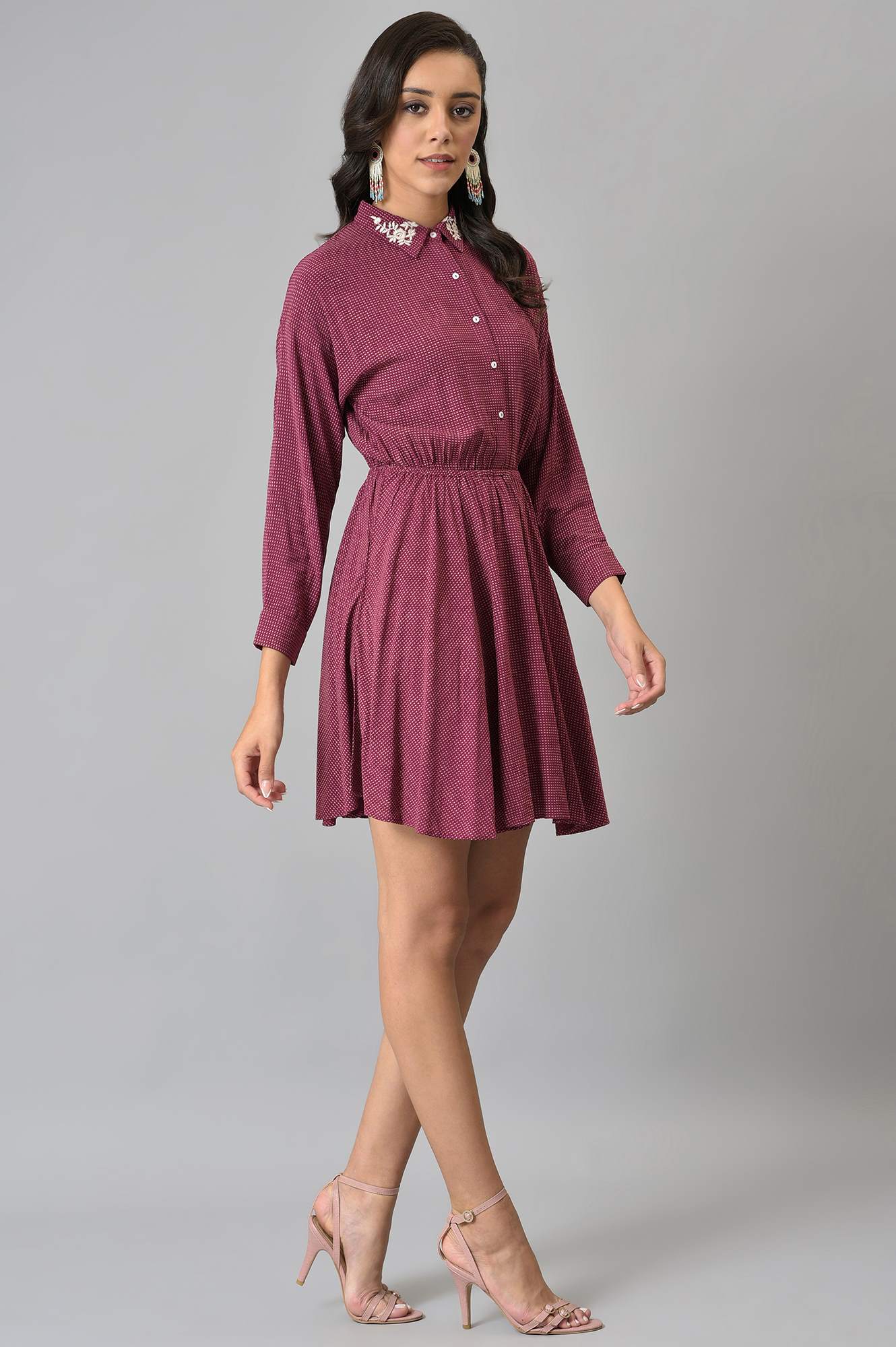 Pink Printed Dress And Embroidered Collar - Image 4