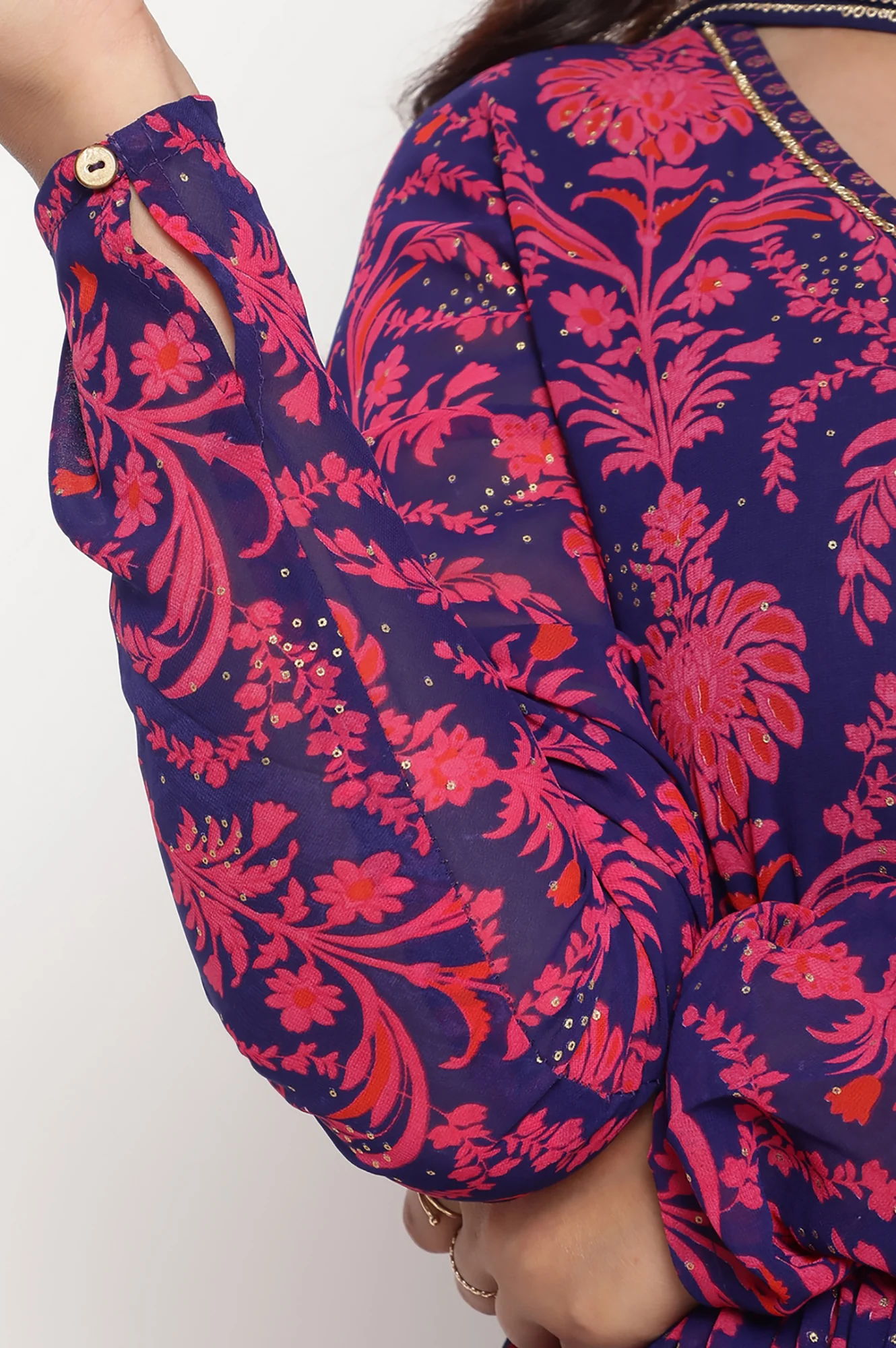 Pink Printed Georgette Flared Kurta, Flared Pant and Dupatta Set - Image 7