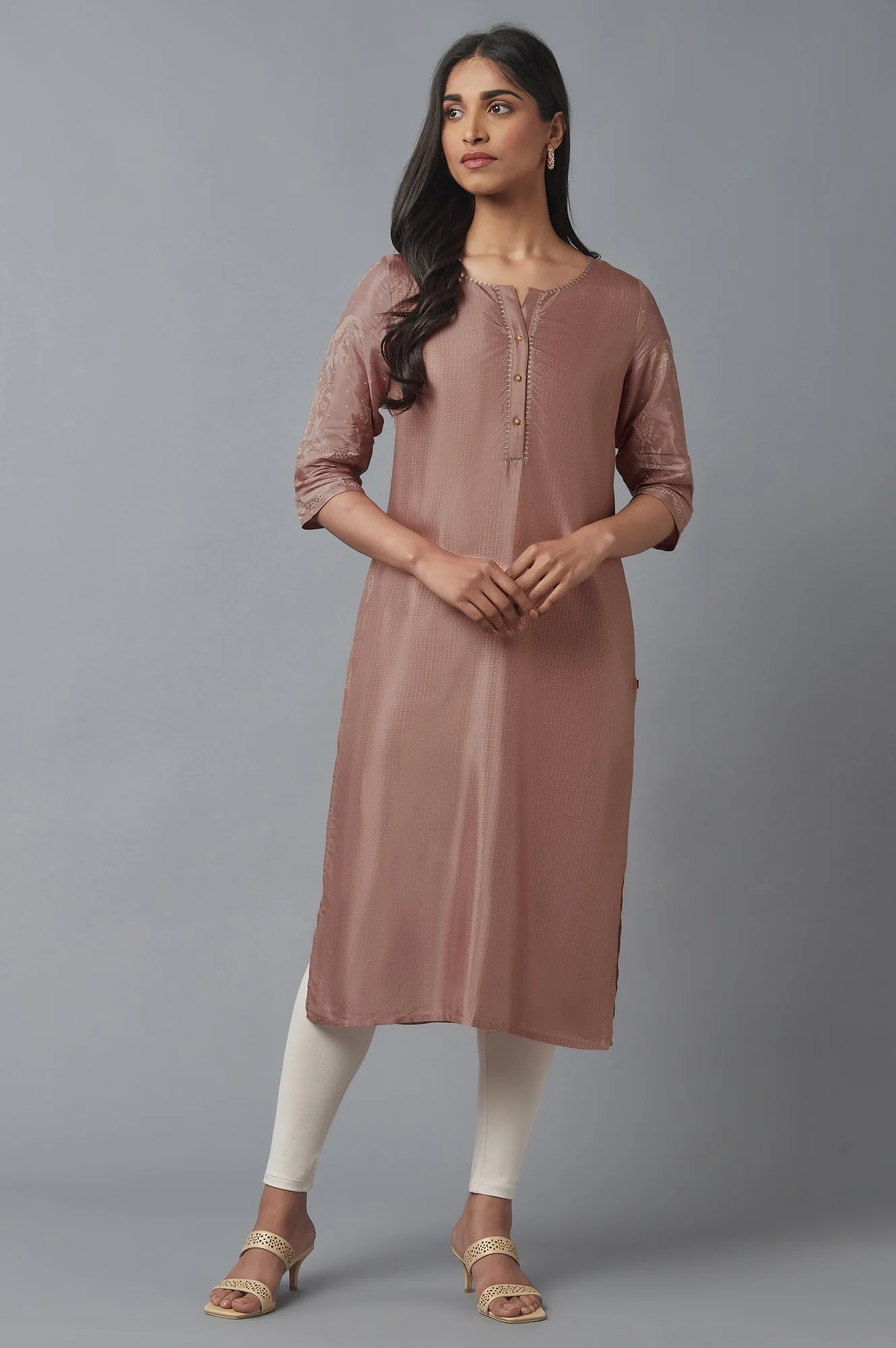 Misty Rose Printed Shantung kurta