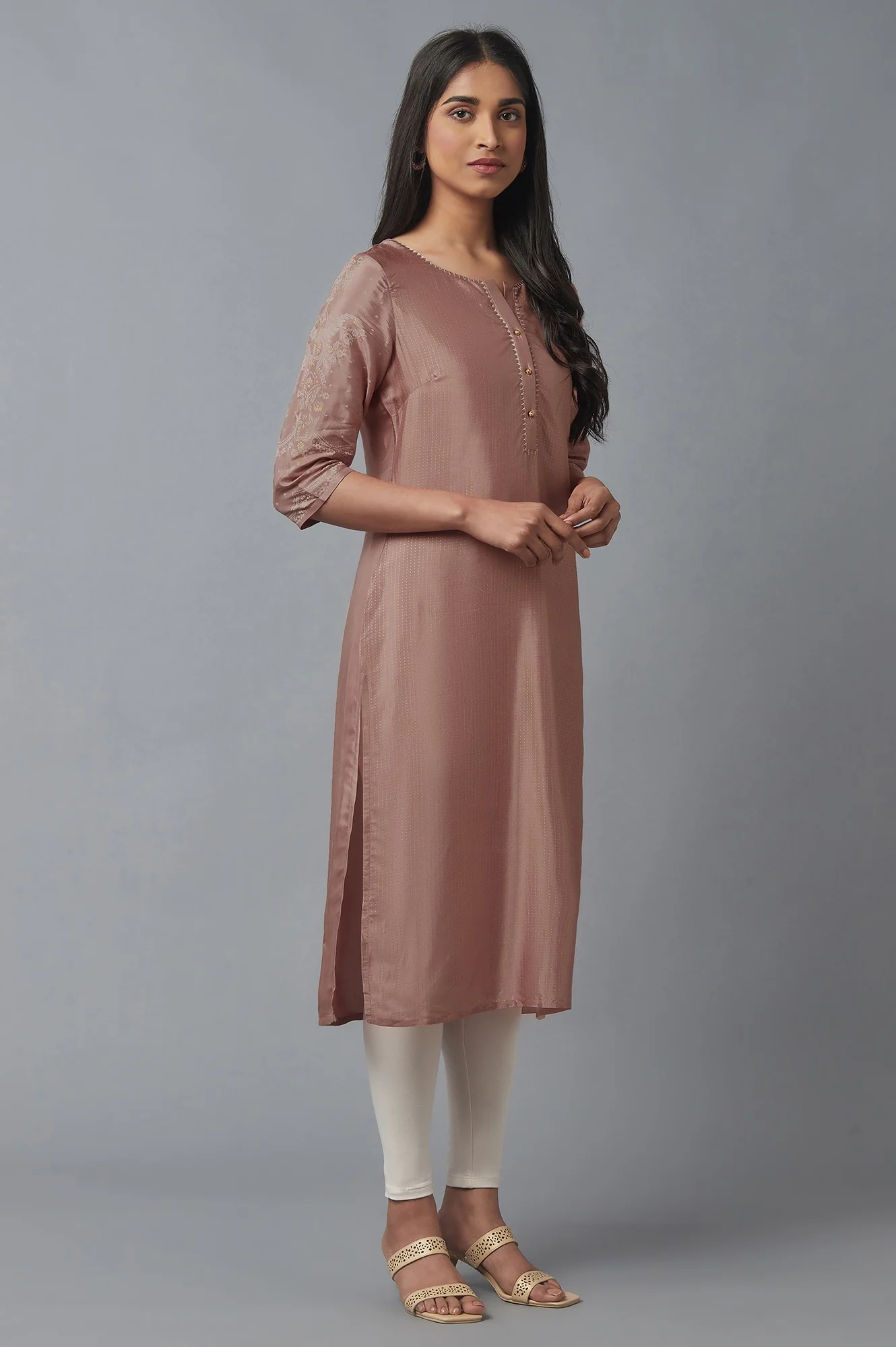 Misty Rose Printed Shantung kurta - Image 4