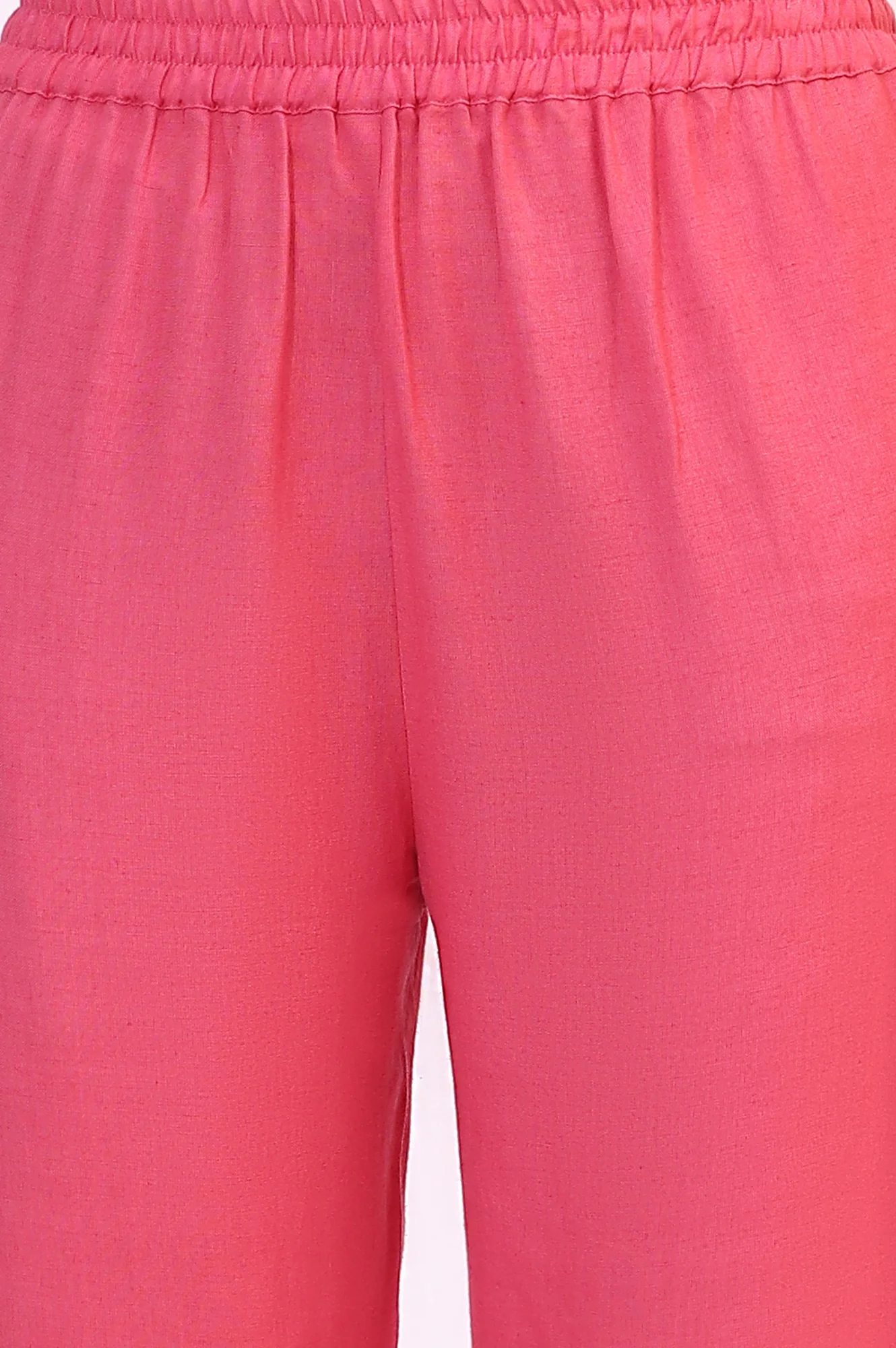 Pink Rayon Flax Staright Pants Schiffli Lace Detail - Image 7