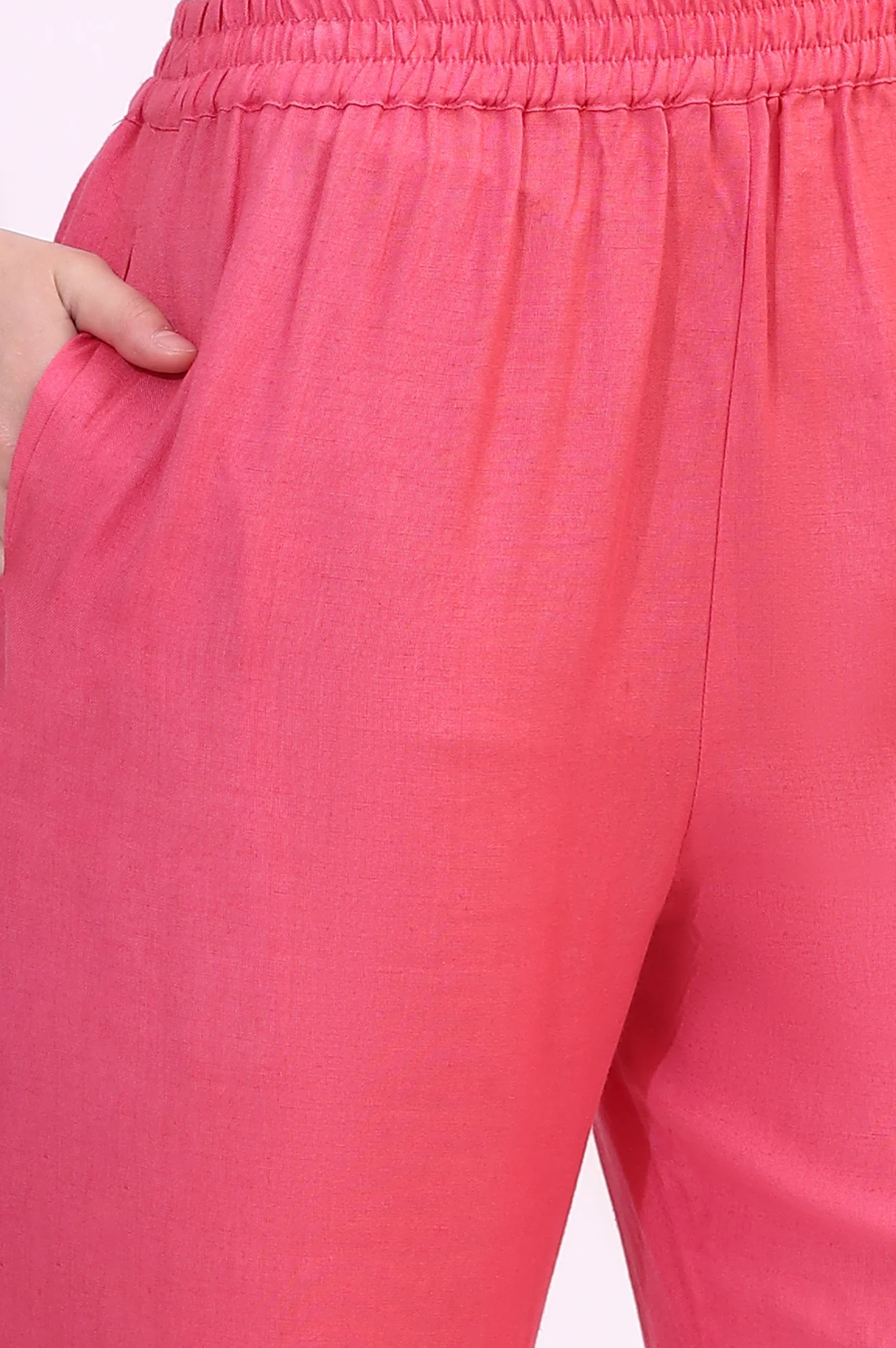 Pink Rayon Flax Staright Pants Schiffli Lace Detail - Image 8