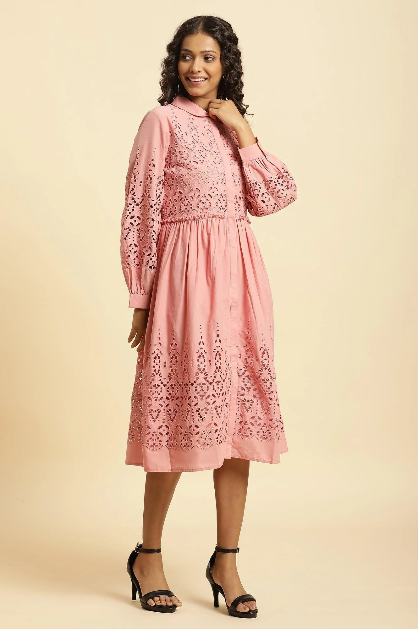 Pink Schiffli Western Shirt Dress - Image 5