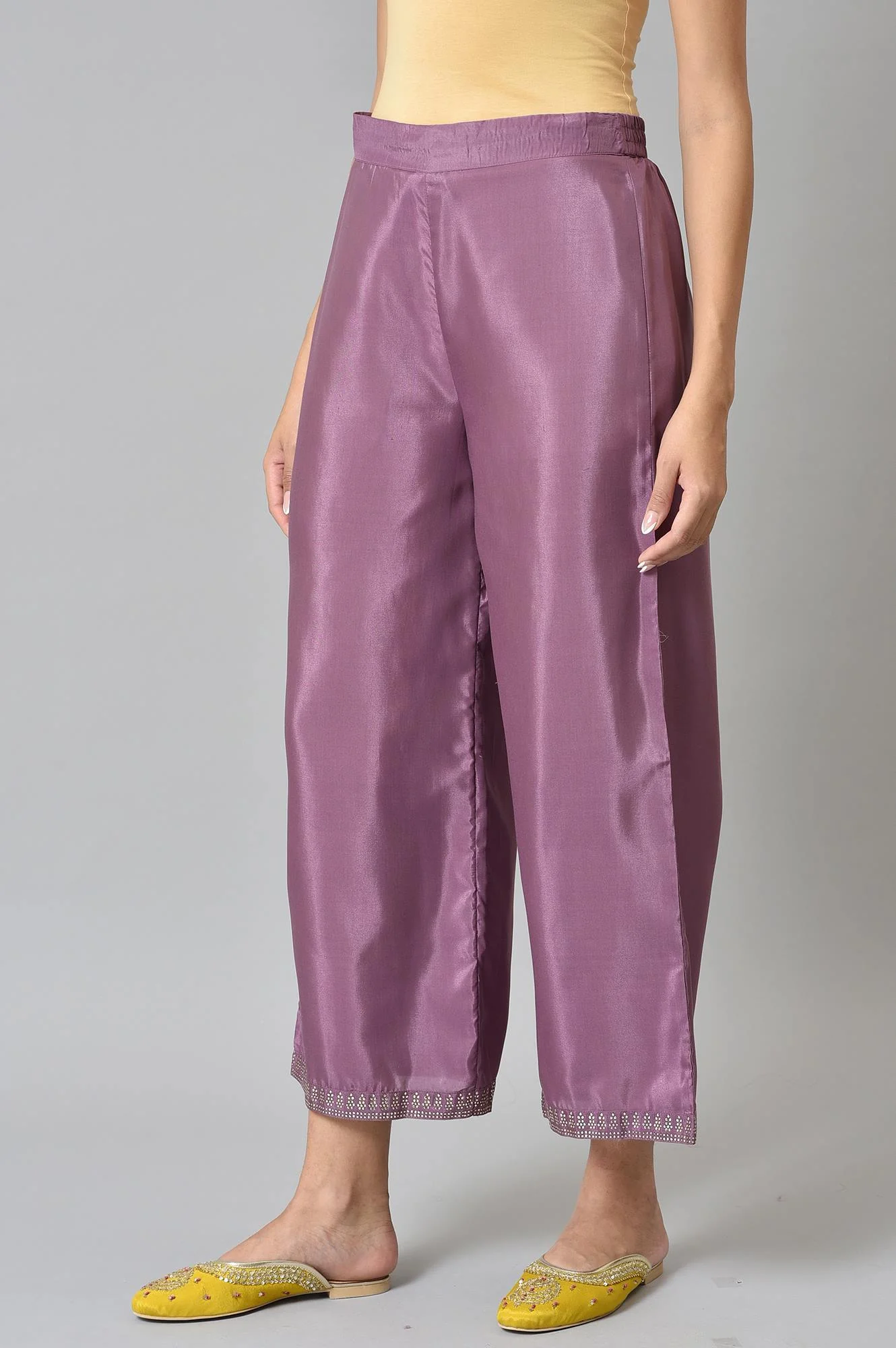 Purple Shantung Straight Parallel Pants - Image 2