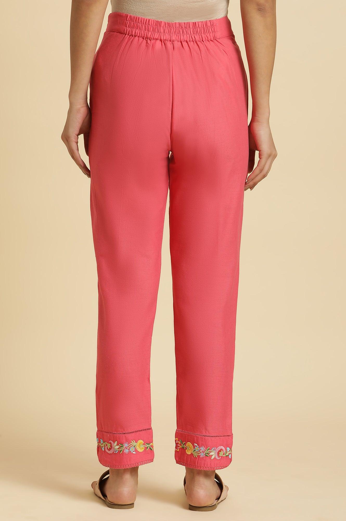 Pink Slim Pants Wit Embroidery At Hem - Image 4