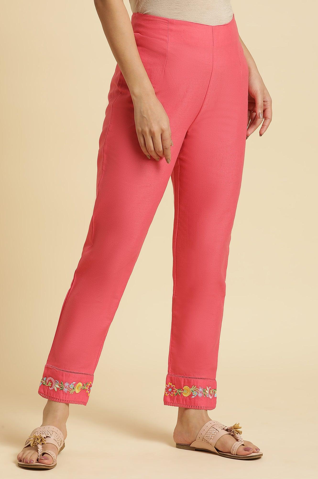 Pink Slim Pants Wit Embroidery At Hem - Image 5