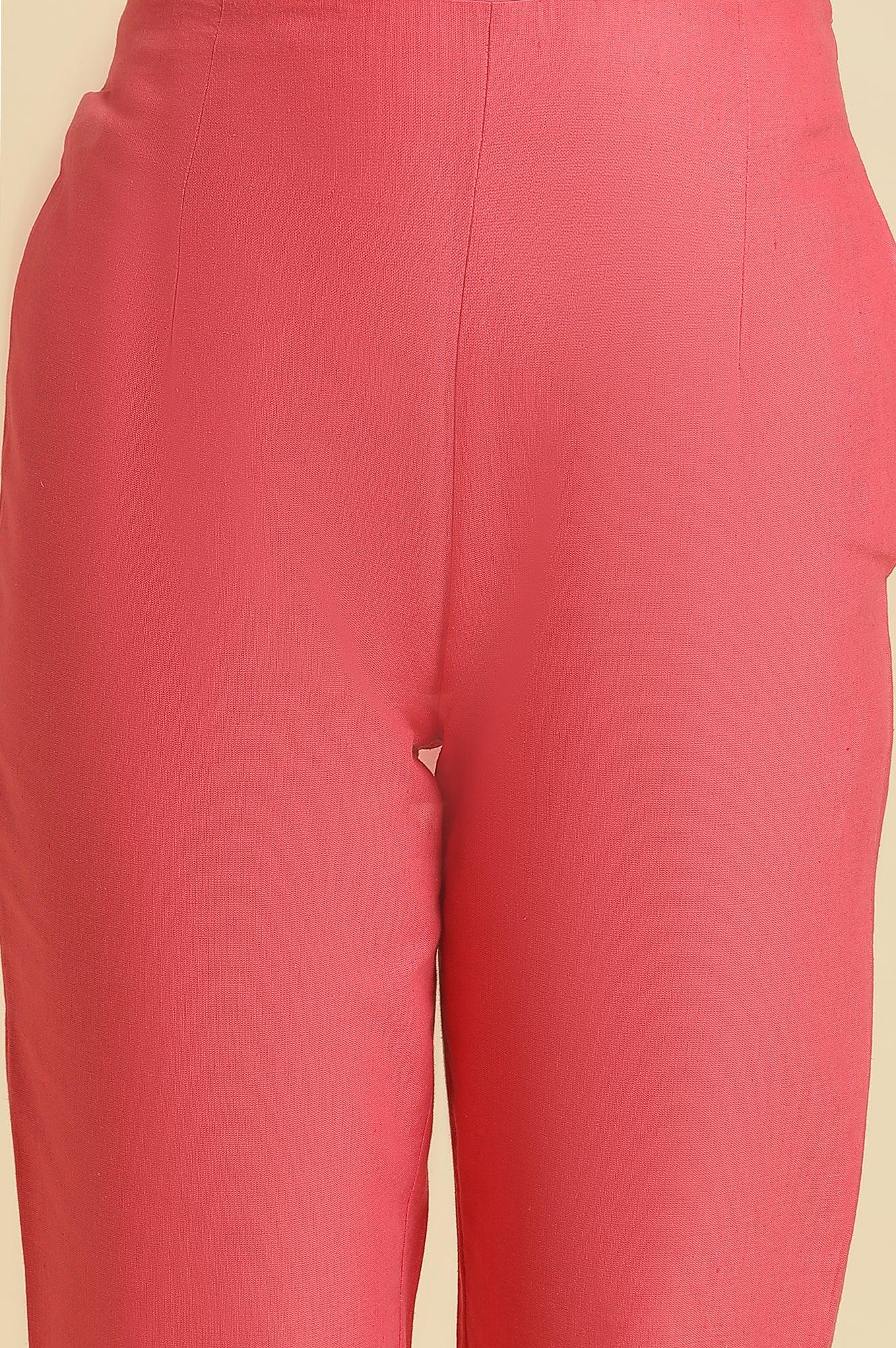 Pink Slim Pants Wit Embroidery At Hem - Image 7